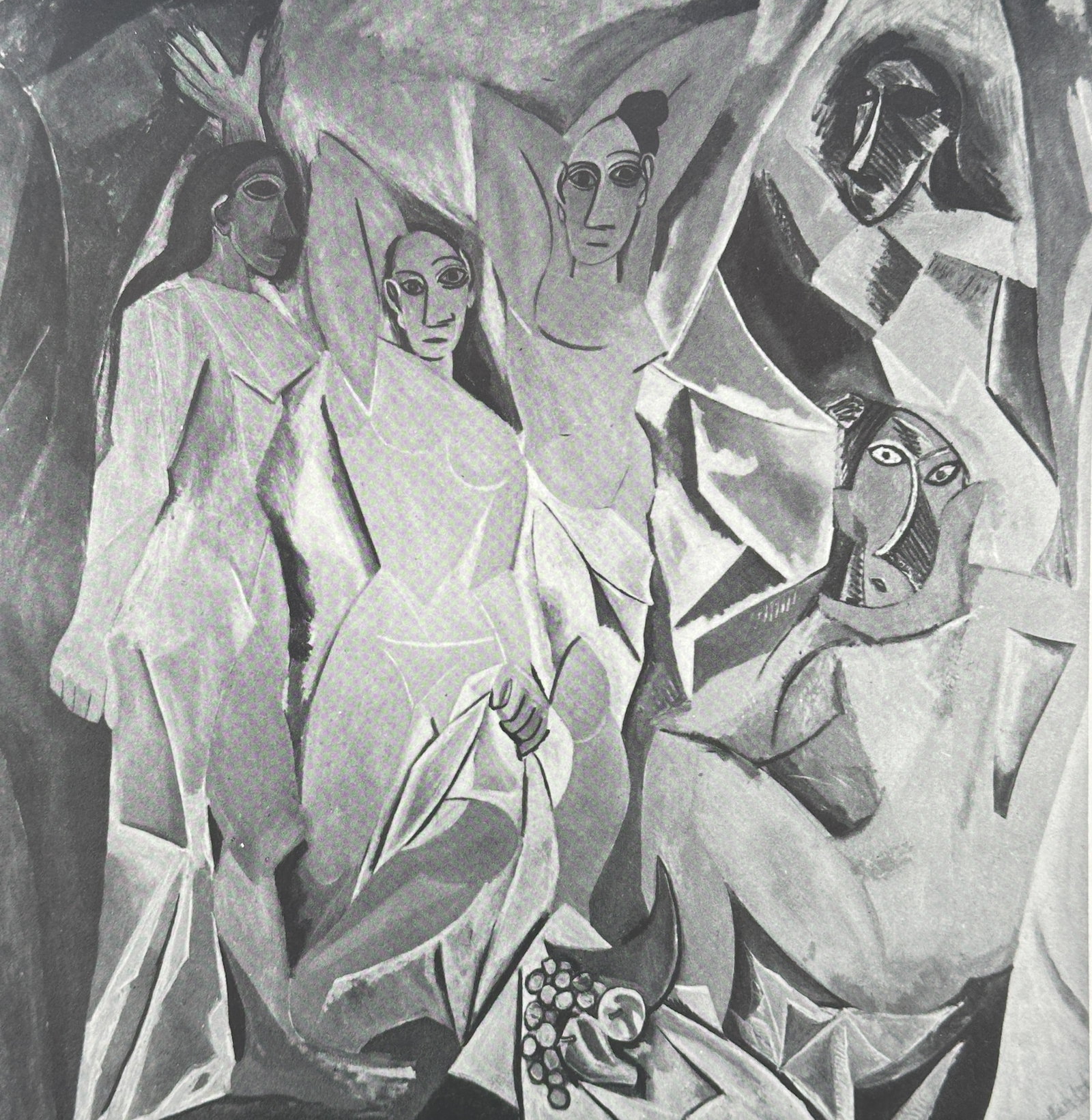 Pablo Picasso (1881–1973), after – Les Demoiselles d’Avignon – offset print (20th Century): This offset print depicts one of the most significant works of modern art, featuring five nude female figures in a radically compressed space. The composition, created in 1907, abandoned traditional R