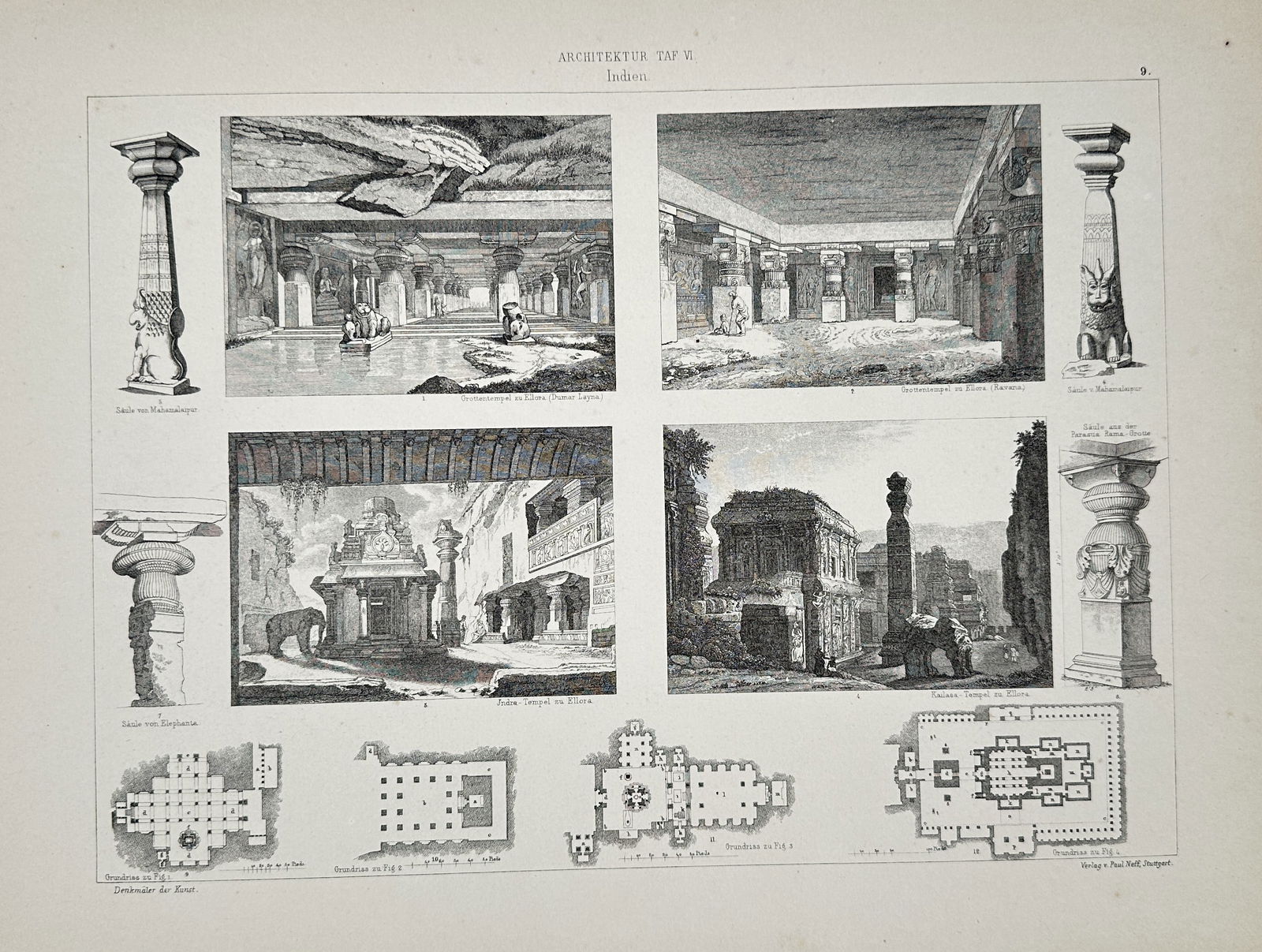 Paul Neff – Architectural Elements and Temple Plans from India – Engraving (1880–1890) (1 of 2)