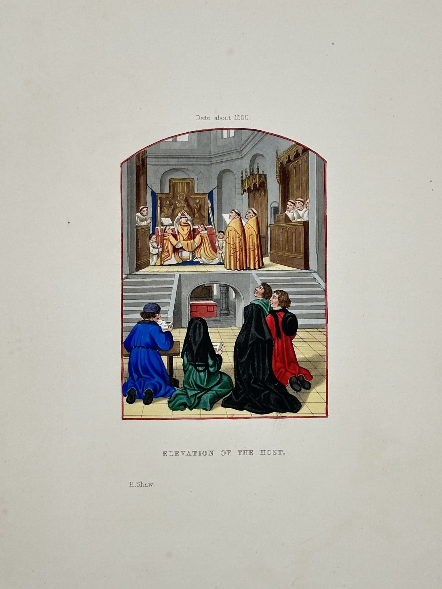 Henry Shaw (1800–1873) – Elevation of the Host – Hand-colored engraving (1843) (1 of 2)