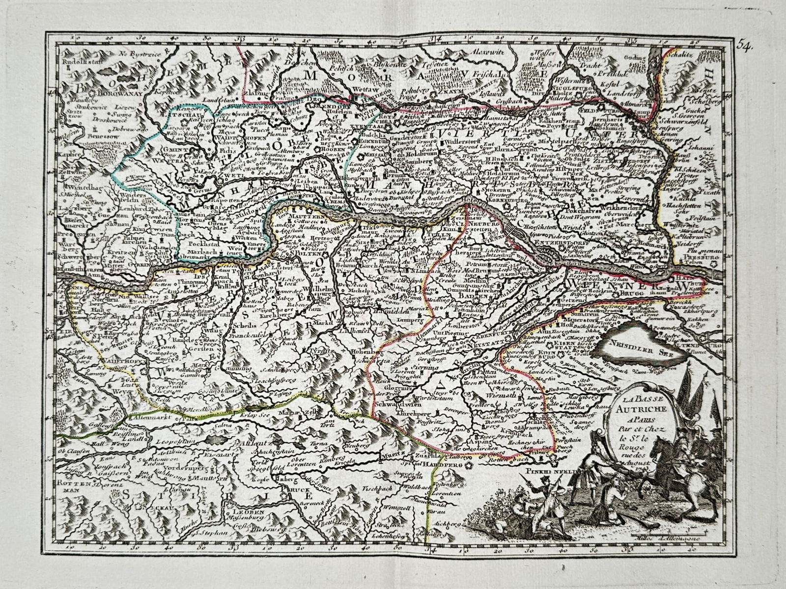 Georges-Louis Le Rouge (1712–1790) – Map of the Palatinate and the Rhine River: This hand-colored engraving is a detailed regional map covering the Palatinate (Pfalz) and the central Rhine River valley, encompassing surrounding territories in southwestern Germany and eastern Fran