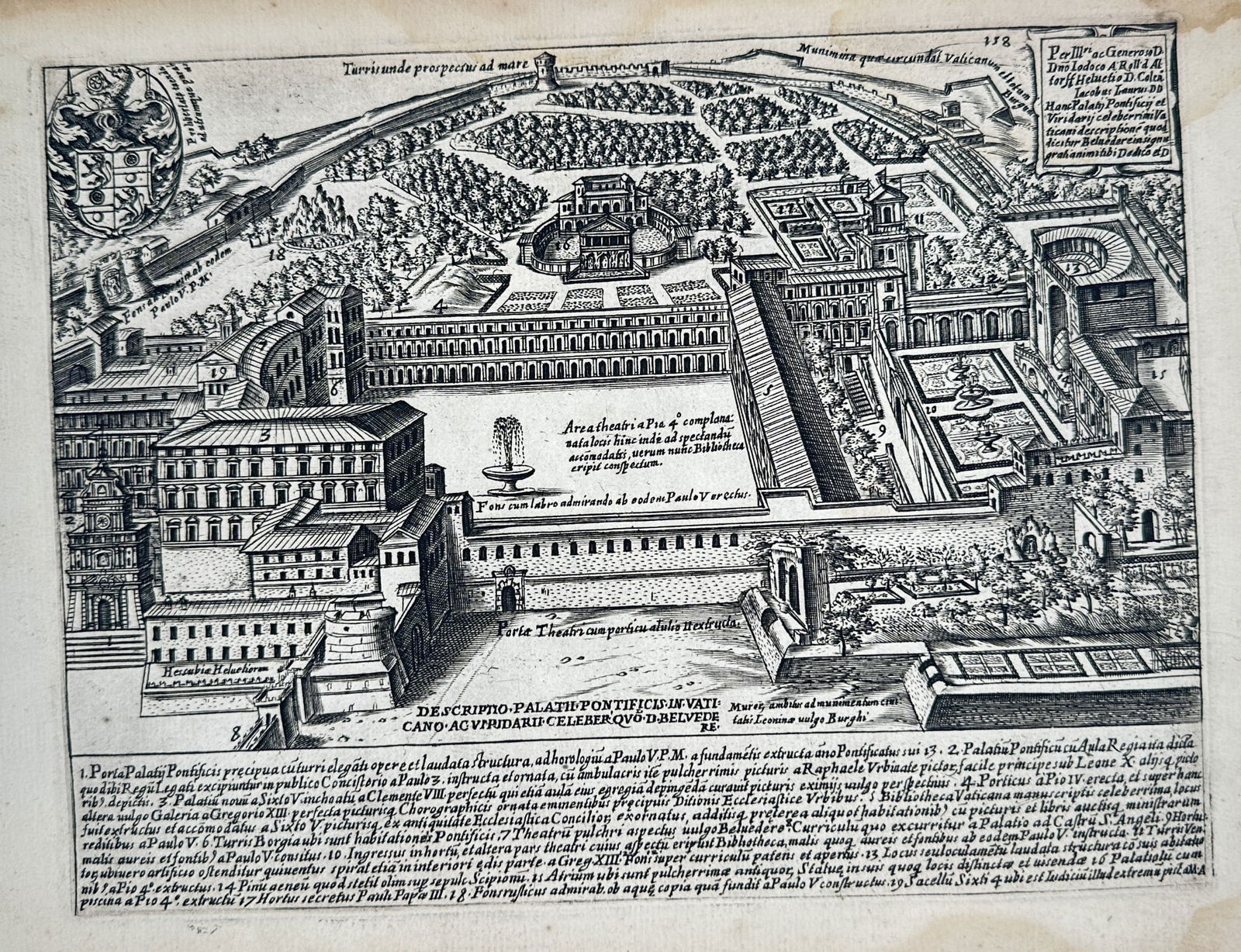 Giacomo Lauro (1550–1630) - View of the Palace of Belvedere, Rome - Copperplate (1 of 2)