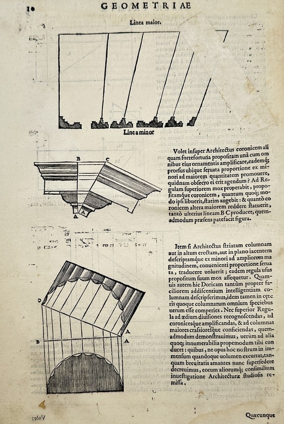Sebastiano Serlio (1475–1554) – Architectural Projection and Cornices – Woodcut (1 of 2)