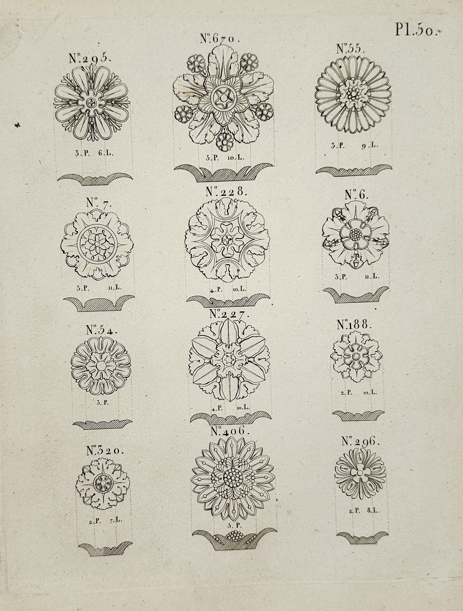 Jean-Baptiste Échantillon (Active 18th Century) – Study of Rosette Ornaments (1 of 2)