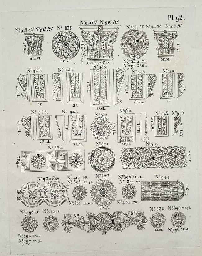 Joseph Beunat (19th Century) – Collection of Architectural Capitals, Rosettes, and Friezes (1 of 2)