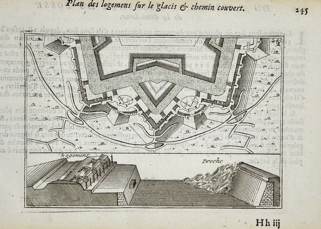 Alain Manesson Mallet – Plan of the Lodgements on the Glacis and Covered Way (1 of 2)