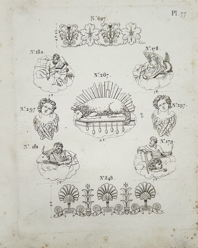 Joseph Beunat – Emblematic and Figural Ornament Designs – Engraving (19th Century) (1 of 2)