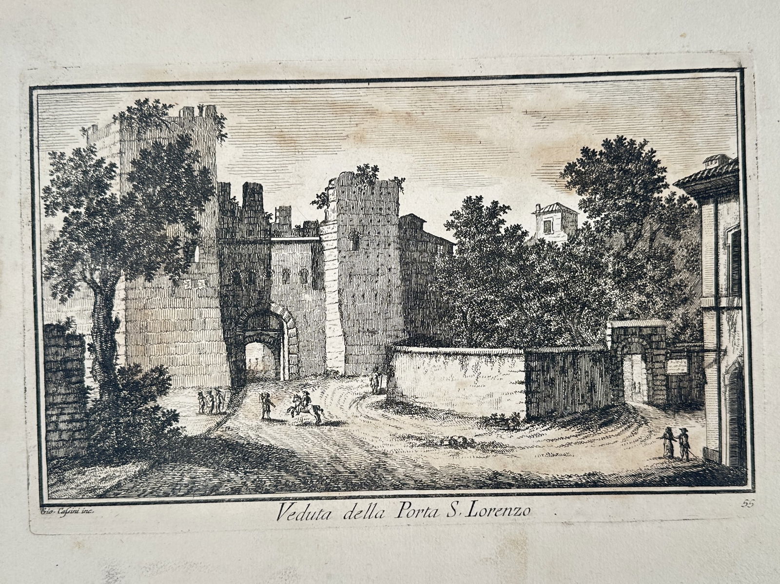 Giovanni Cassini (1745–1824) – View of the Porta San Lorenzo in Rome – Engraving (1791) (1 of 2)