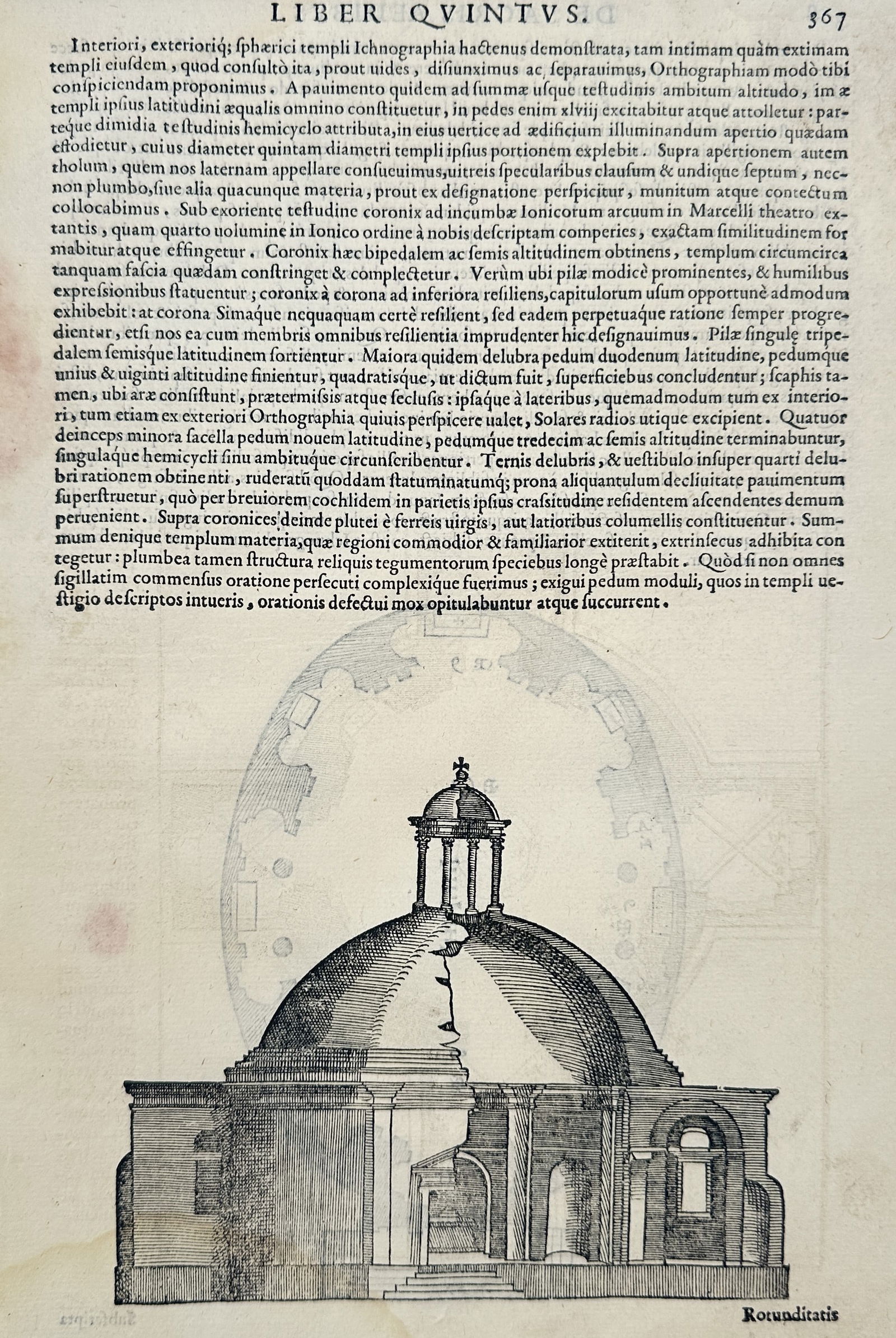 Sebastiano Serlio (1475–1554) – Architectural Section of a Domed Temple – Woodcut (1545) (1 of 2)