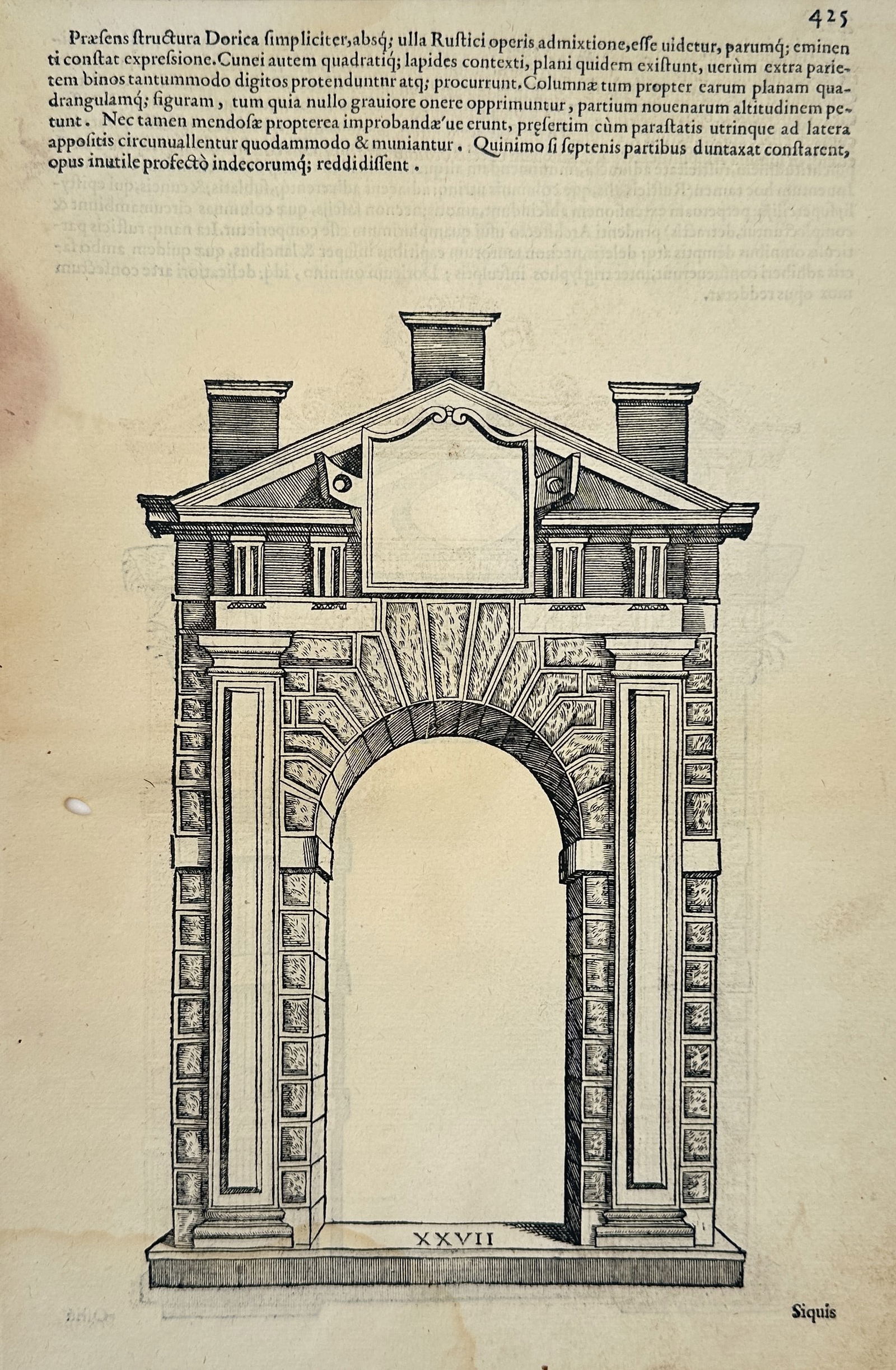 Sebastiano Serlio (1475–1554) – Architectural Elevation of a Doric Portal – Woodcut (1545) (1 of 2)