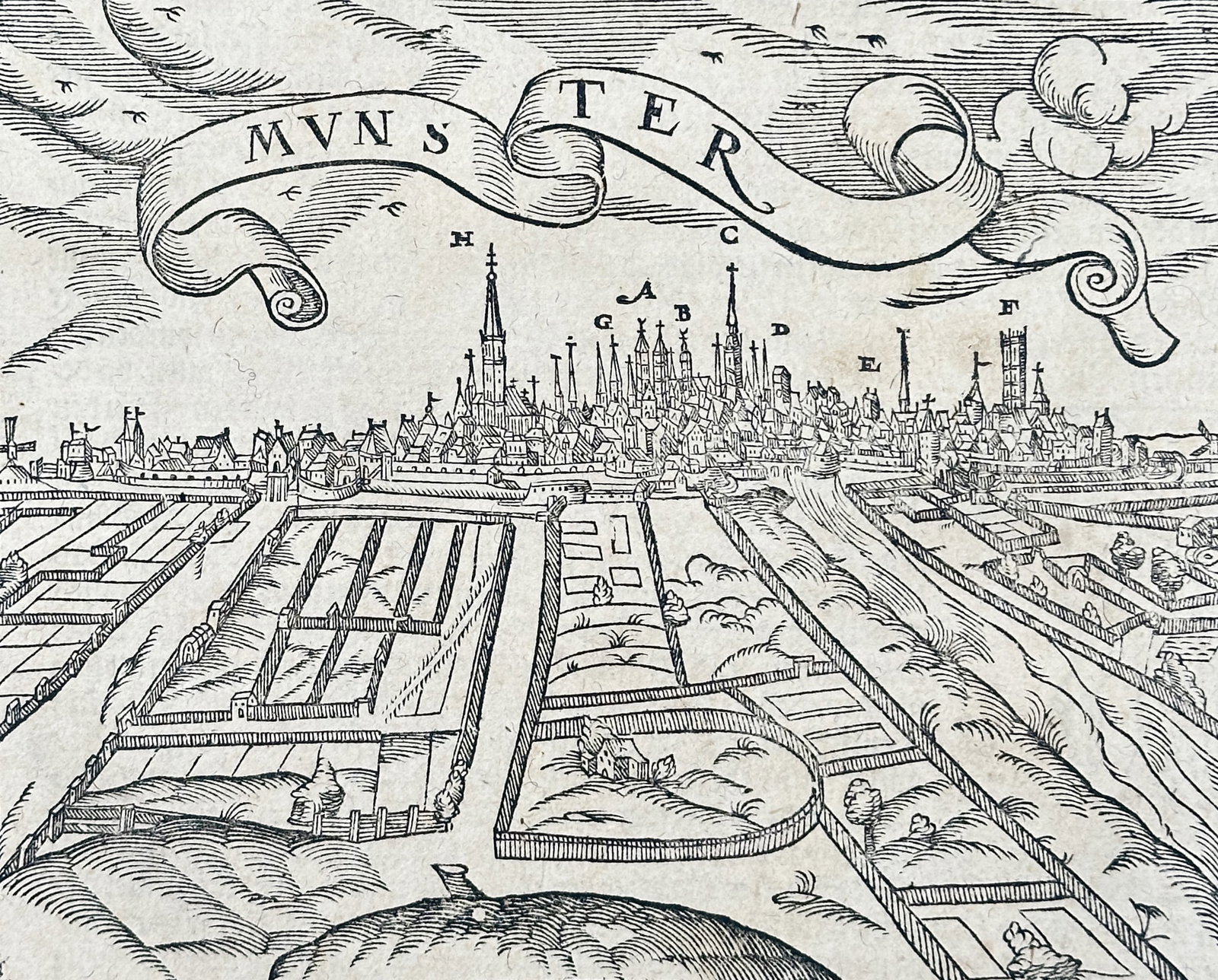 Sebastian Münster (1488–1552) – The Imperial Camp at Raab – Woodcut (1544): This woodcut illustration depicts a topographical view and military formation of the imperial army camp at Raab, known today as Gy?r in Hungary, during the conflict with the Ottoman Empire. The print 