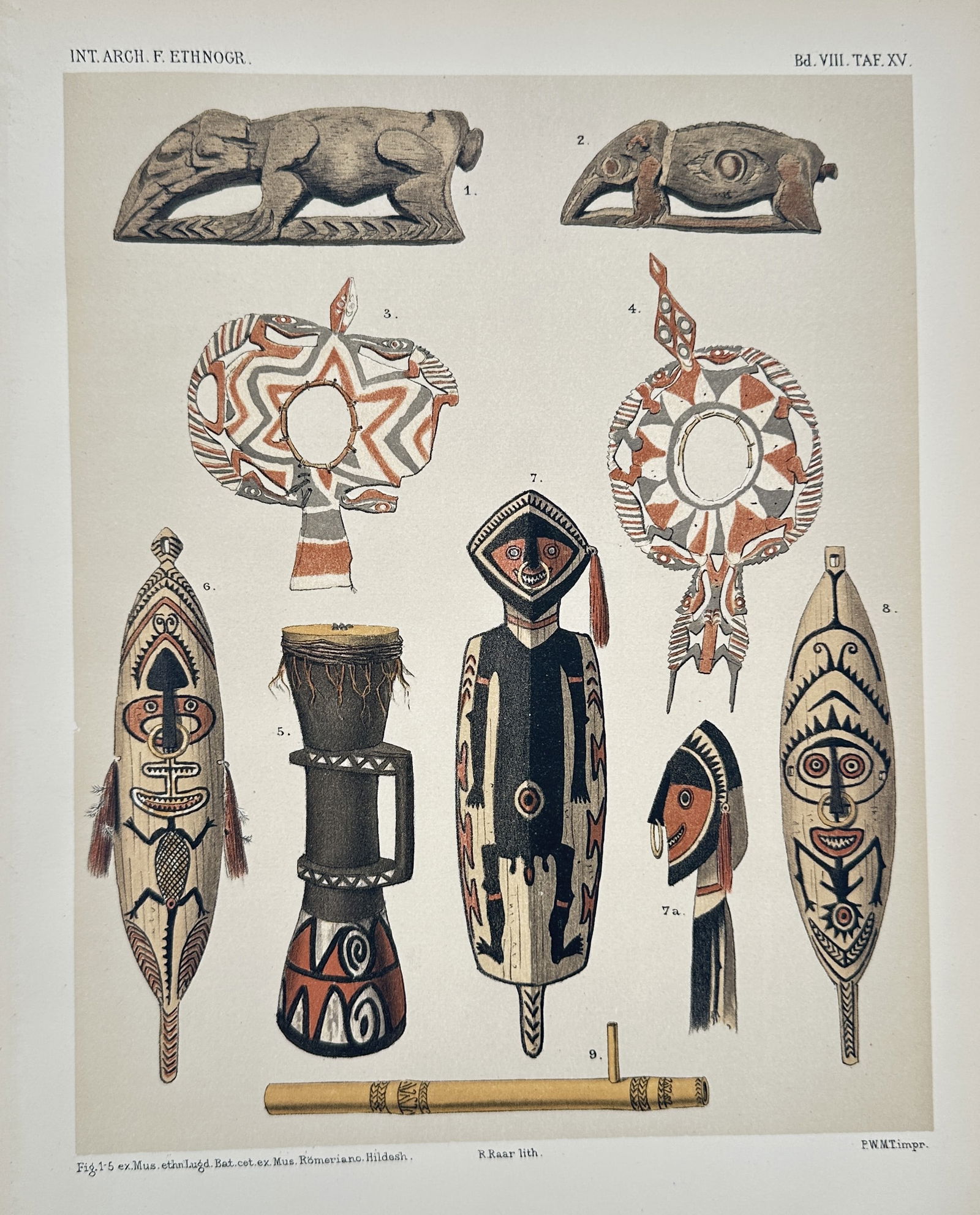 Pieter Willem Marinus Trap – Ritual Masks and Totemic Objects – Lithograph (1895) (1 of 2)