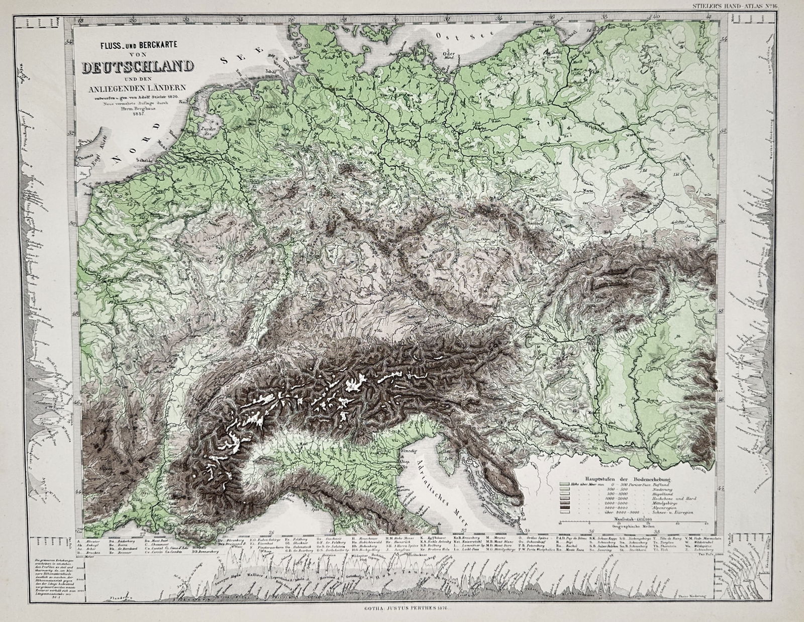 Adolf Stieler – Map of Germany and Adjacent Lands – hand colored engraving (1875) (1 of 2)