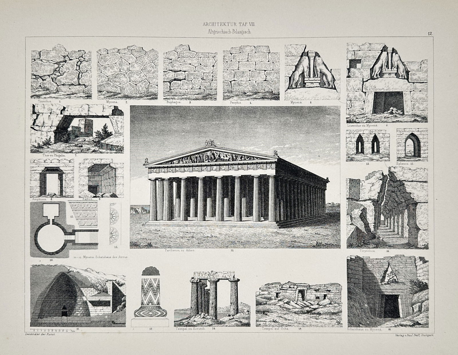 Paul Neff – Architectural Studies of Ancient Greek Monuments – Engraving (19th Century) (1 of 2)