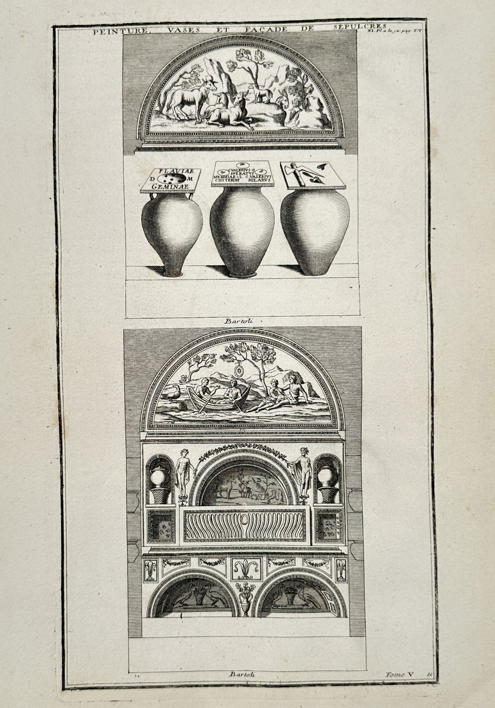 Bernard de Montfaucon (1655–1741) – Painting, Vases, and Facade of Sepulchres – Illustration (1 of 2)