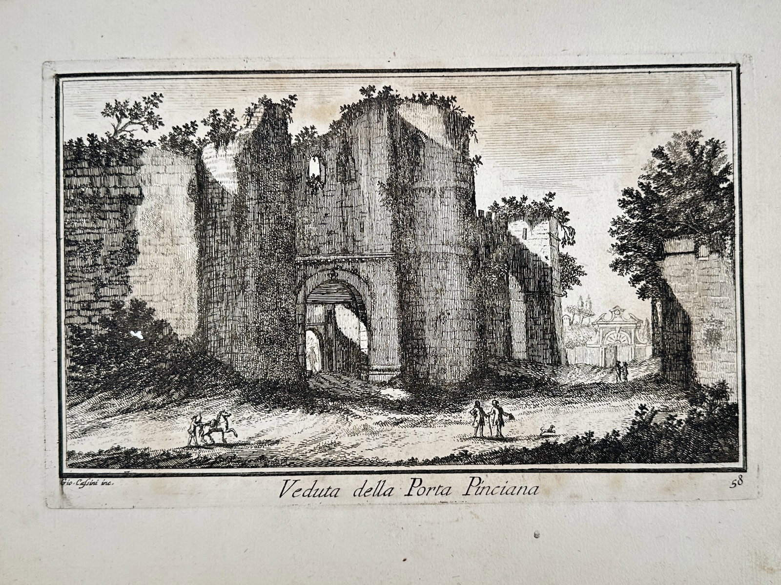 Giovanni Casini (1689–1748) – View of the Porta Pinciana – engraving (1740) (1 of 2)