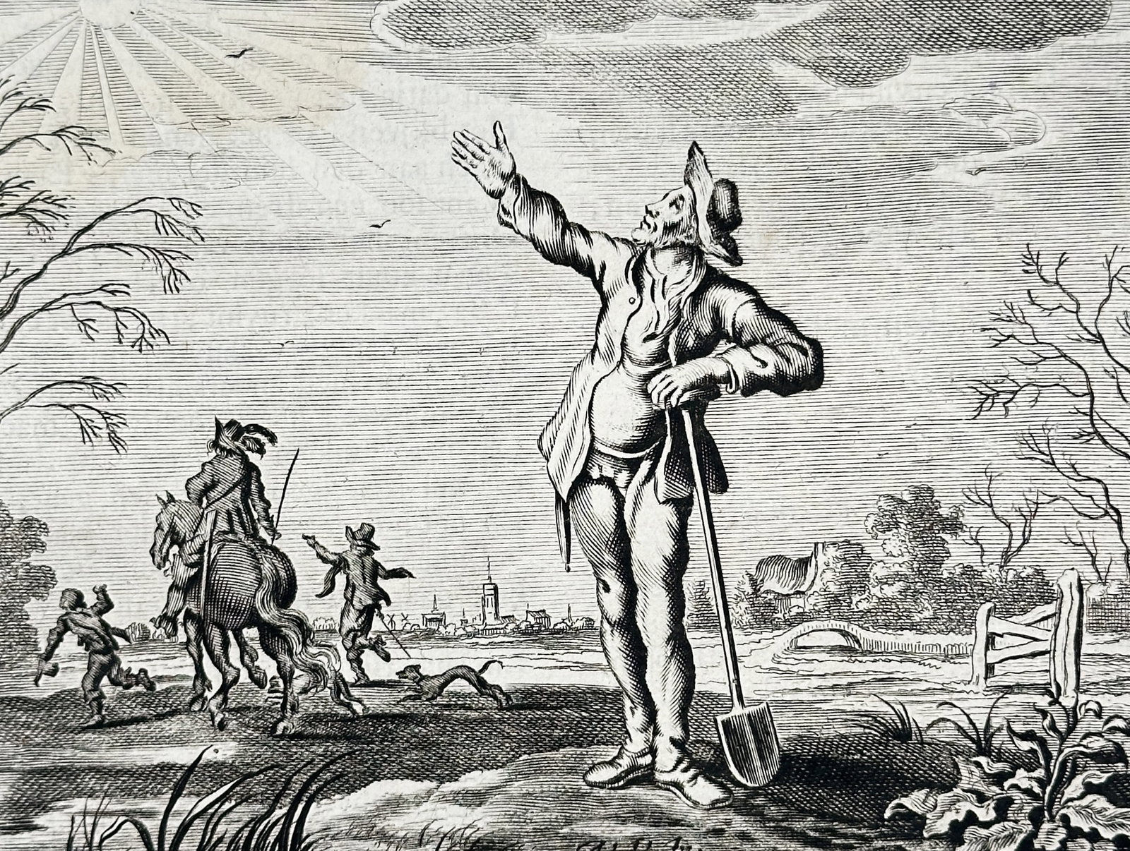 Jacob Cats (1577–1660) – Man Resting with Shovel in a Landscape – engraving (1700) (1 of 3)