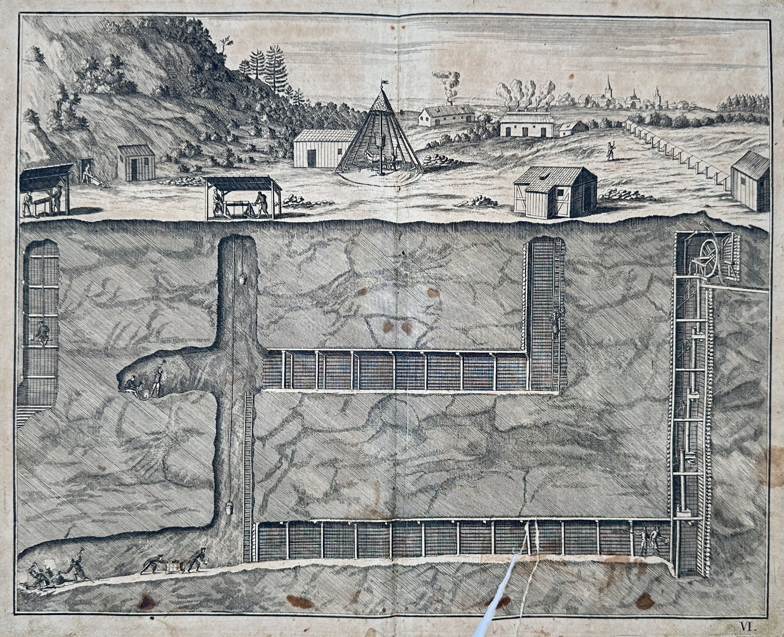 Johann Zahn (1641–1707) – Cross-Section of Mining Operations and Subterranean Structures (1 of 2)