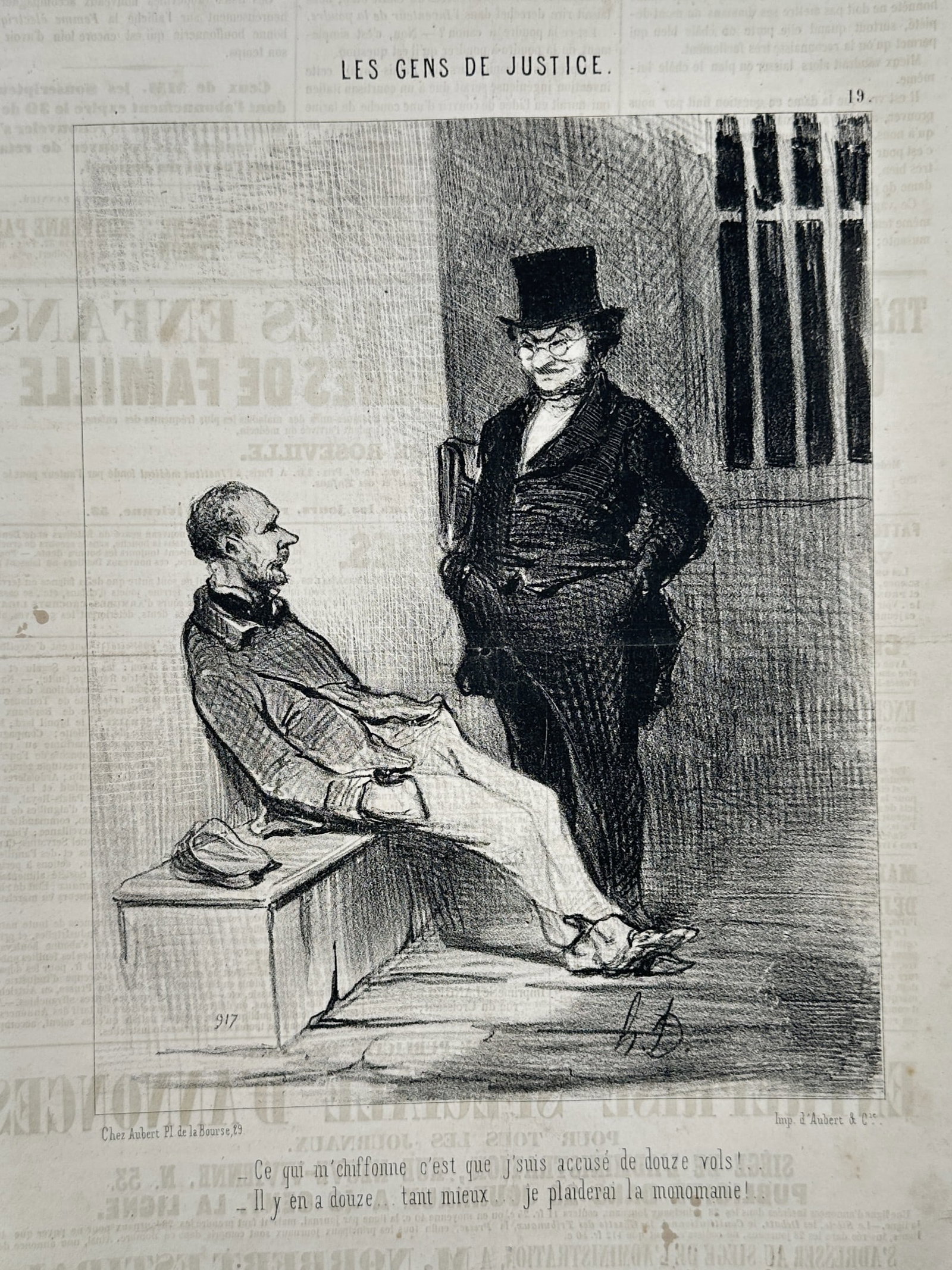 Honoré Daumier (1808–1879) – Celebrated Series de Justice – lithograph (20th century): This satirical print belongs to the celebrated series les gens de justice, which offered a biting critique of the French legal system and the theatricality of its practitioners. The scene depicts an i