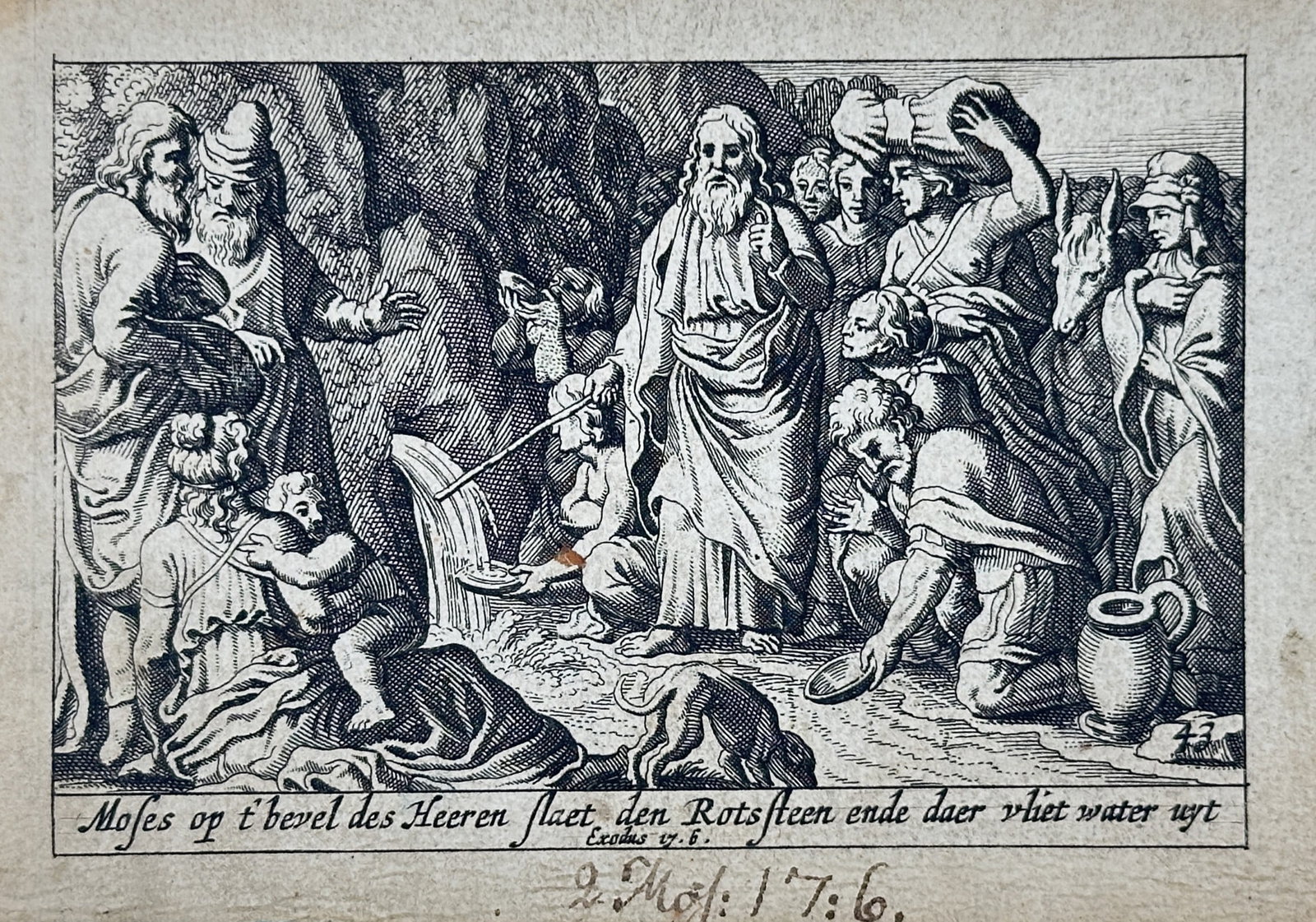 Pieter Hendricksz. Schut (1618–1660) – Moses Strikes the Rock – Engraving (1659) (1 of 2)