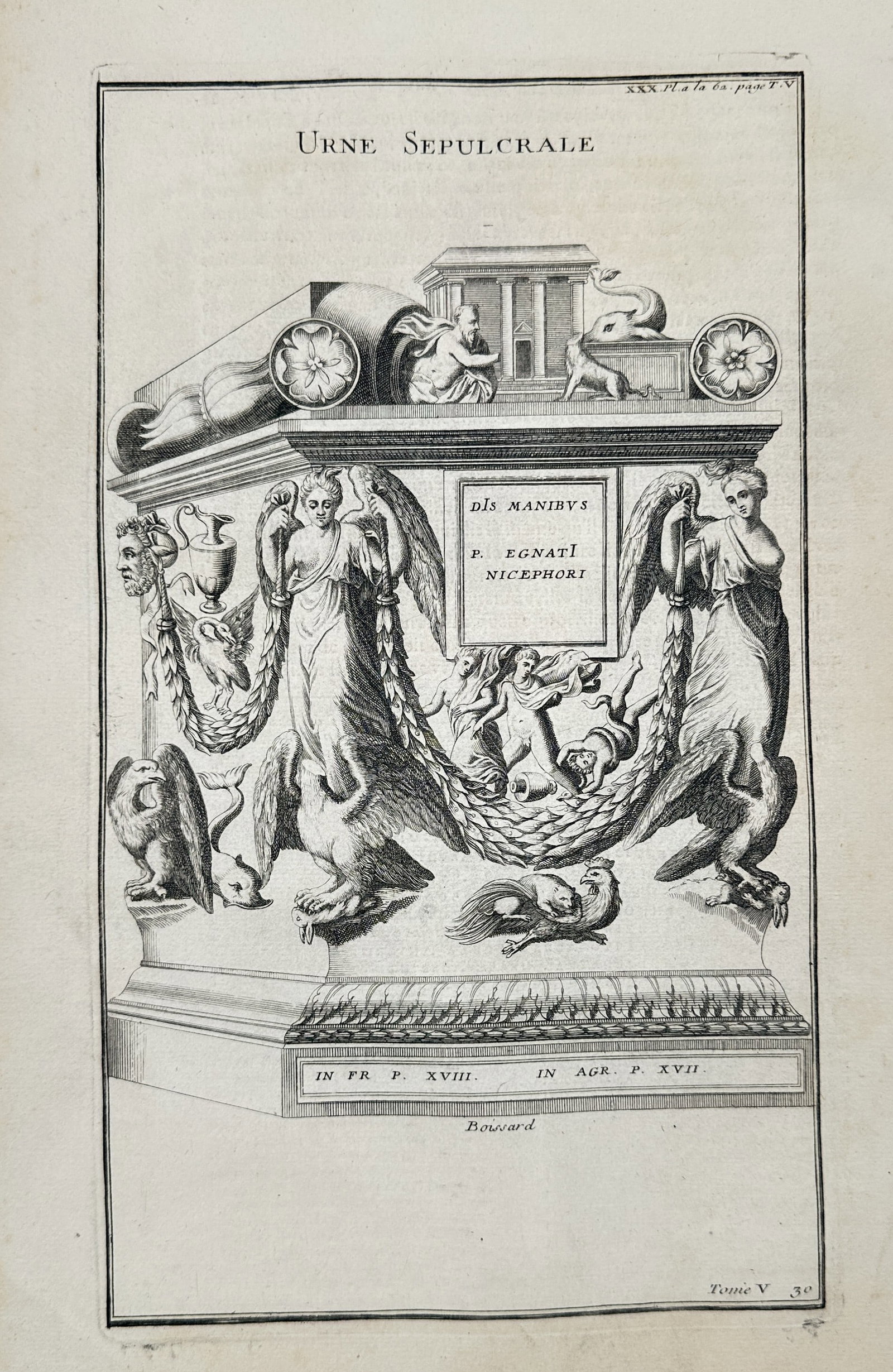 Bernard de Montfaucon (1655–1741) – Sepulchral Urn – Engraving (1719) (1 of 2)