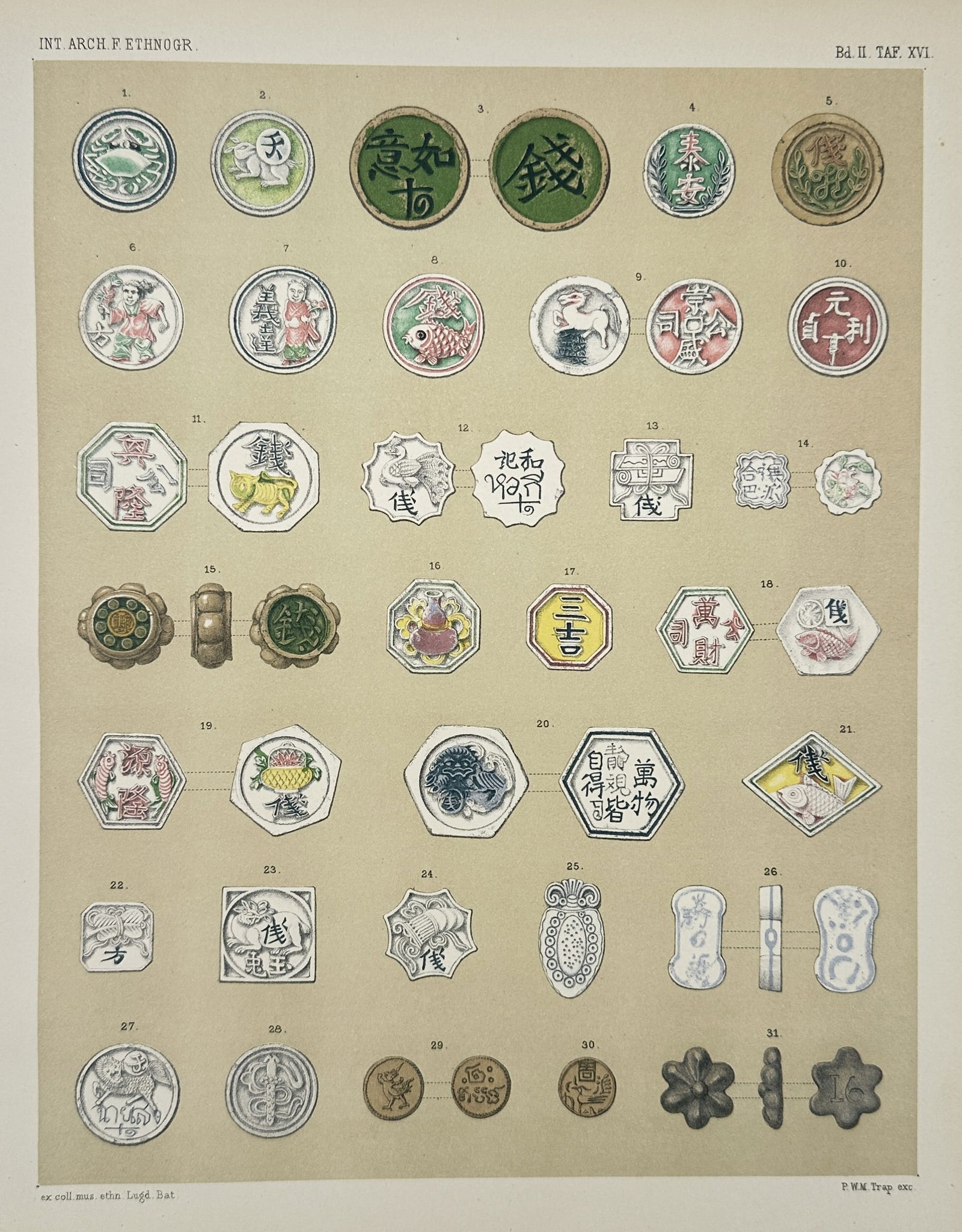Pieter Willem Marinus Trap – Asian Gambling Tokens and Coinage – Chromolithograph (1889) (1 of 2)