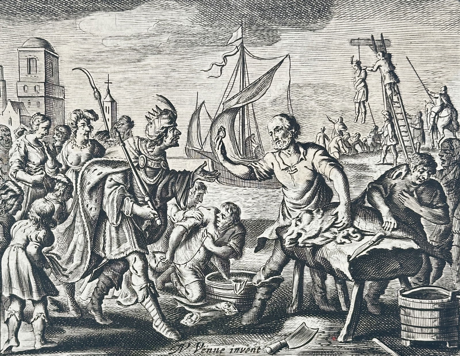 Jacob Cats (1577–1660) – Allegorical Scene on a Dock – Print (1655) (1 of 3)