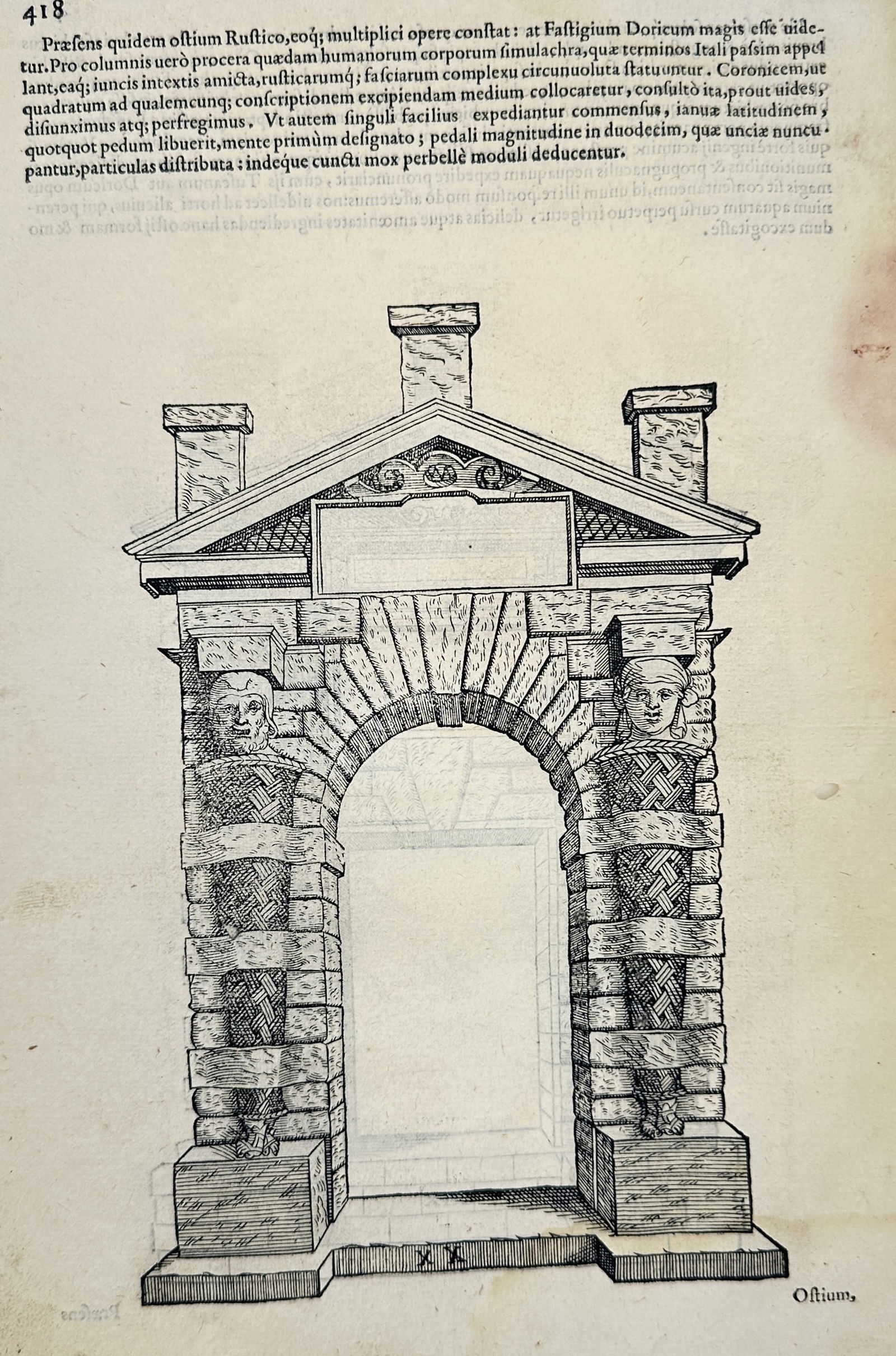 Sebastiano Serlio (1475–1554) – Rustic Portal with Herms – Illustration (1569) (1 of 2)