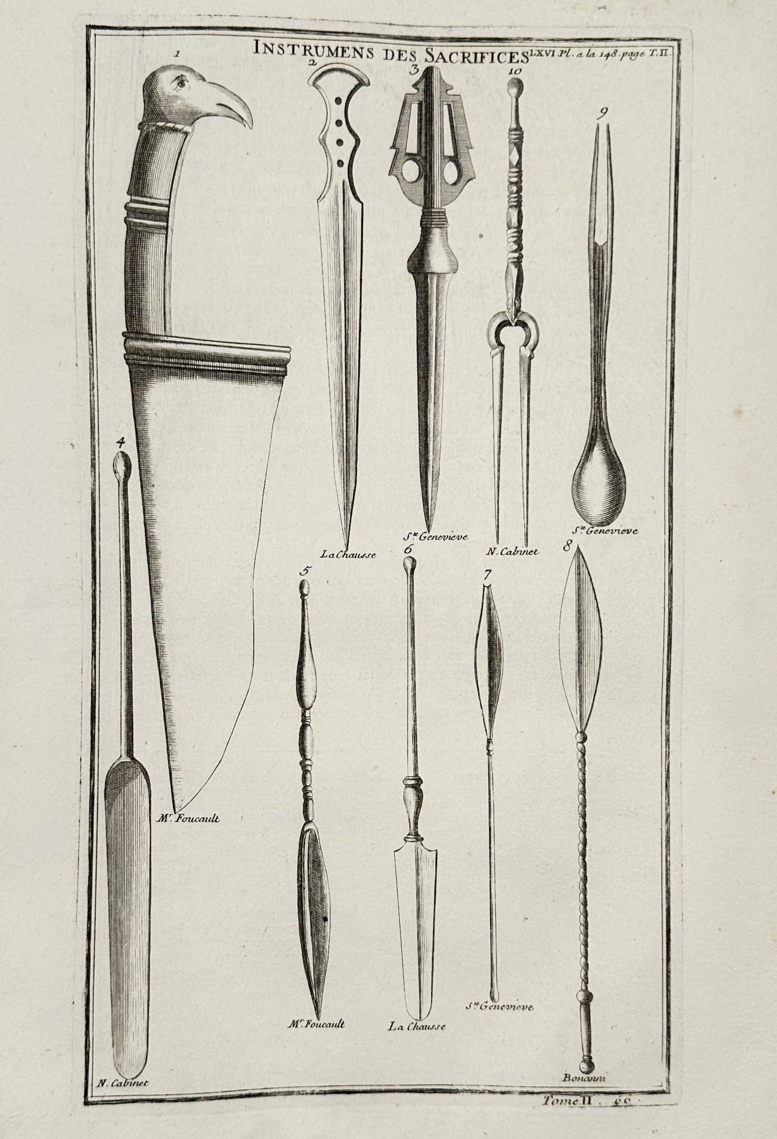 Bernard de Montfaucon (1655–1741) – Sacrificial Instruments and Knives – Engraving (1722) (1 of 2)
