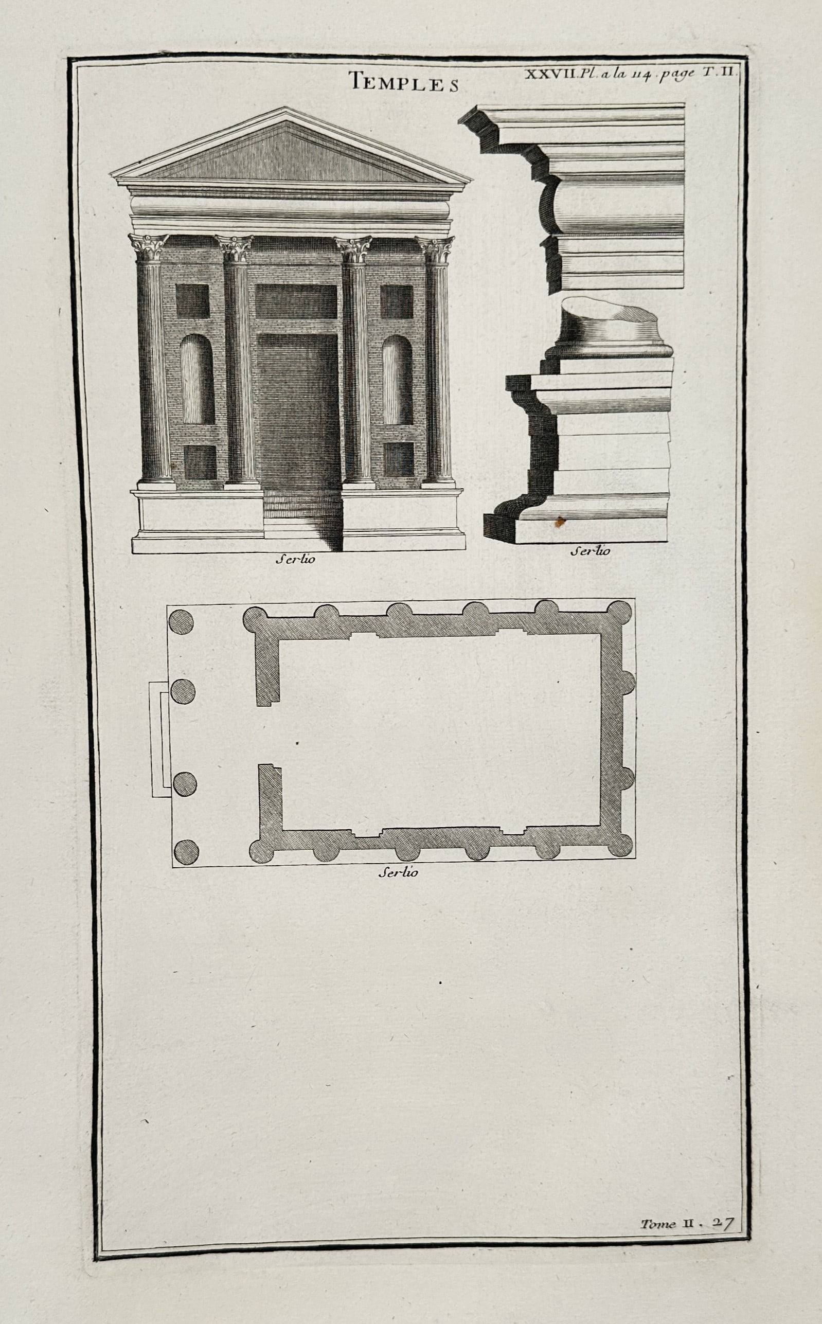 Bernard de Montfaucon (1655–1741) – Ancient Temple and Architectural Details – Engraving (1 of 2)