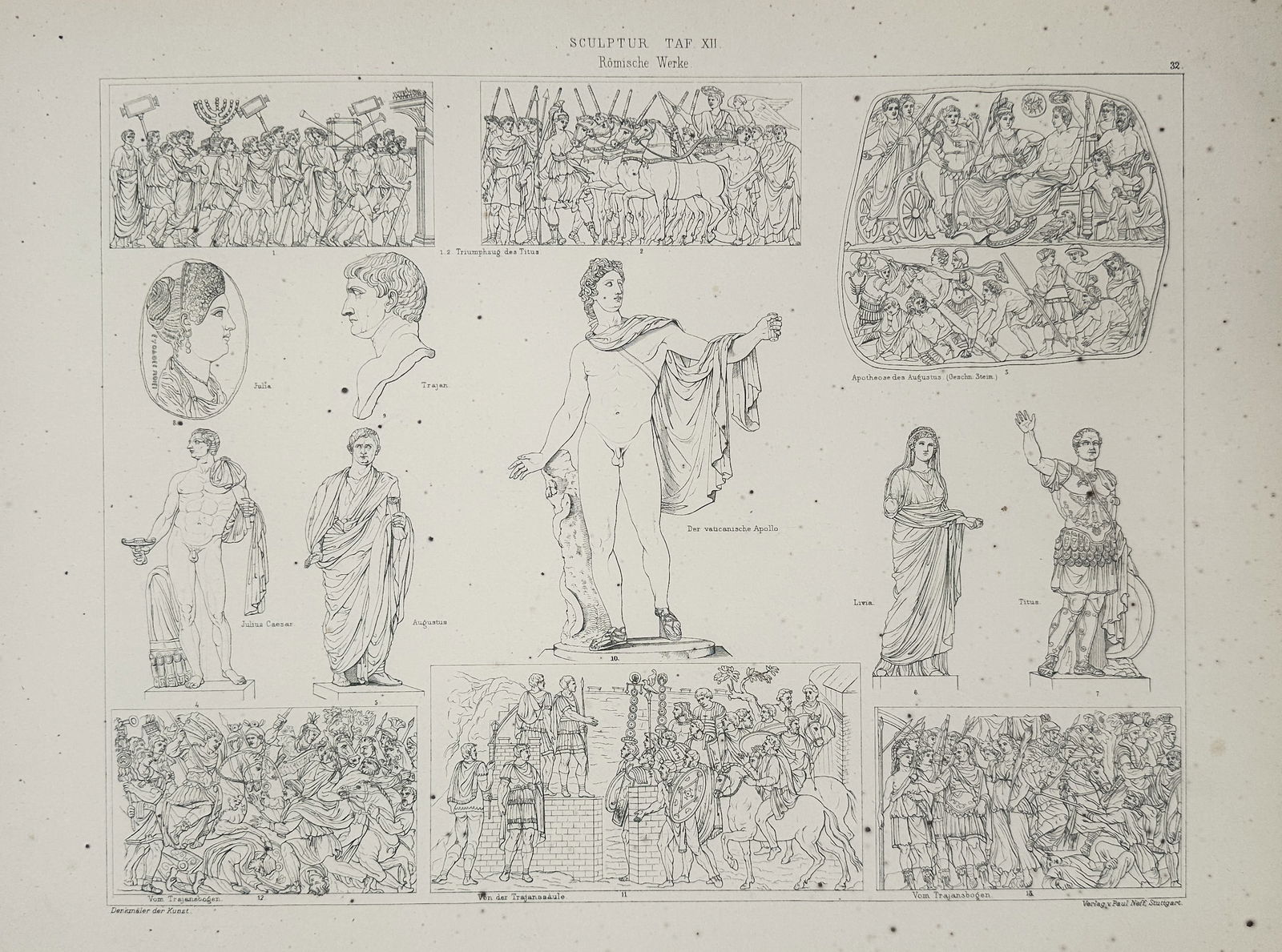 Paul Neff (Active 19th Century) – Roman Sculpture and Reliefs – Illustration (c. 1880) (1 of 2)