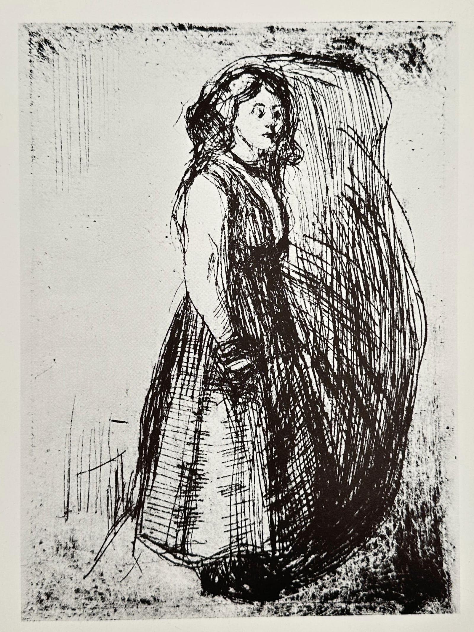 Edvard Munch (1863–1944), after – The Girl by the Window – Offset print (20th Century): This offset print depicts a young girl standing by a window, a recurring theme in the artist's work that explores themes of solitude, transition, and the psychological state of adolescence. The compos