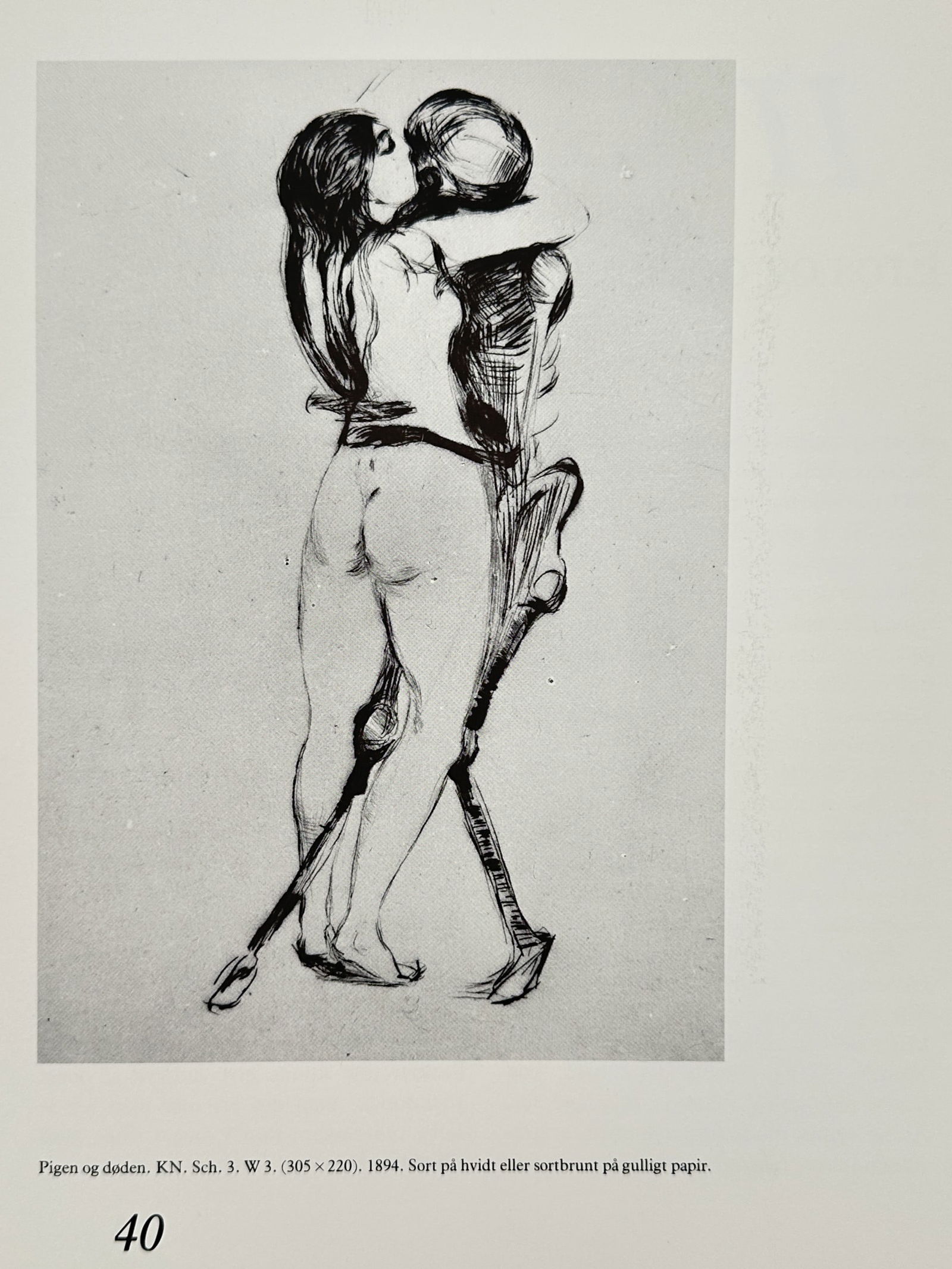 Edvard Munch (1863–1944), after – Girl and Death – Offset print (20th Century): This offset print depicts a nude woman embracing a skeletal figure of Death, a poignant exploration of the themes of love and mortality that occupied the artist throughout his career. The composition