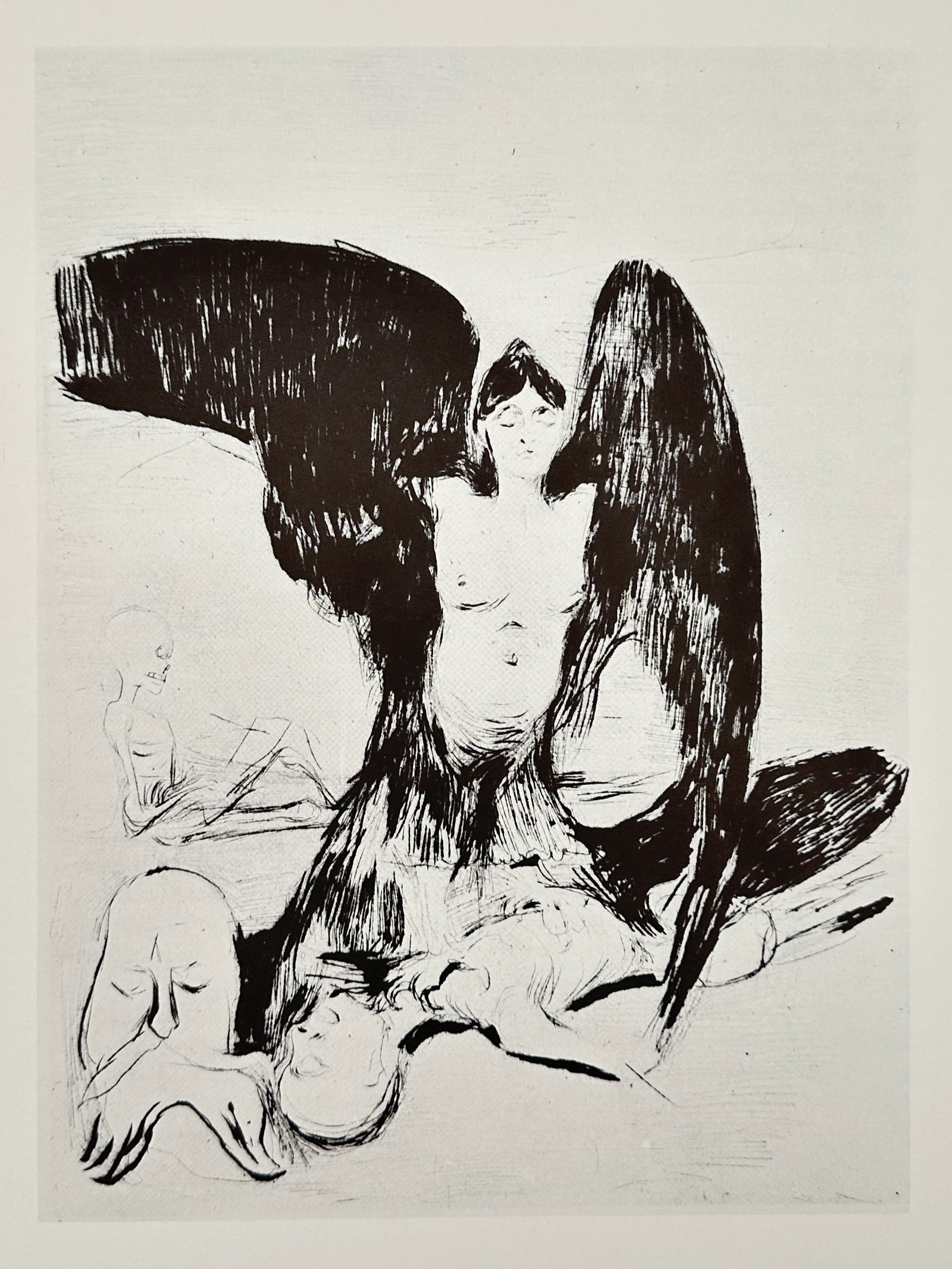 Edvard Munch (1863–1944), after – The Vampire – Offset print (20th Century): This offset print depicts a woman with long hair leaning over a man in a dark embrace, a composition often referred to as the vampire which explores themes of love, pain, and obsession. The work utili