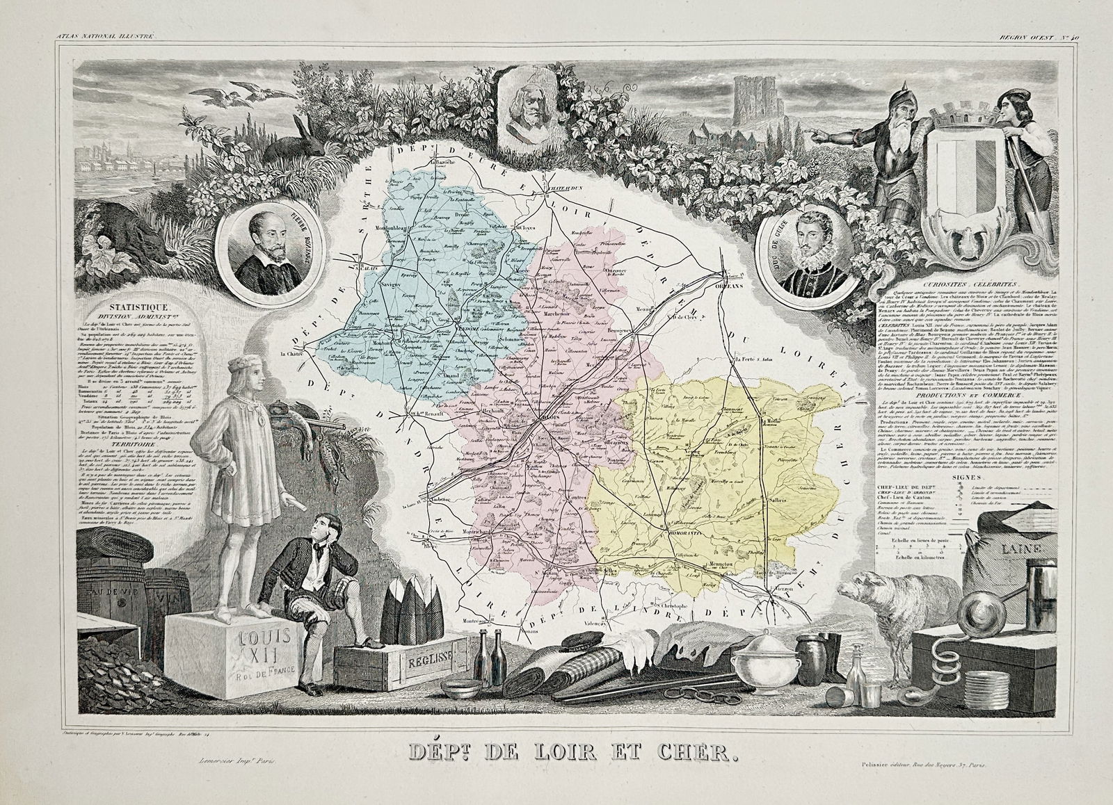 Victor Levasseur (1800–1870) – Map of the Department of Loir-et-Cher – Engraving (1852) (1 of 2)