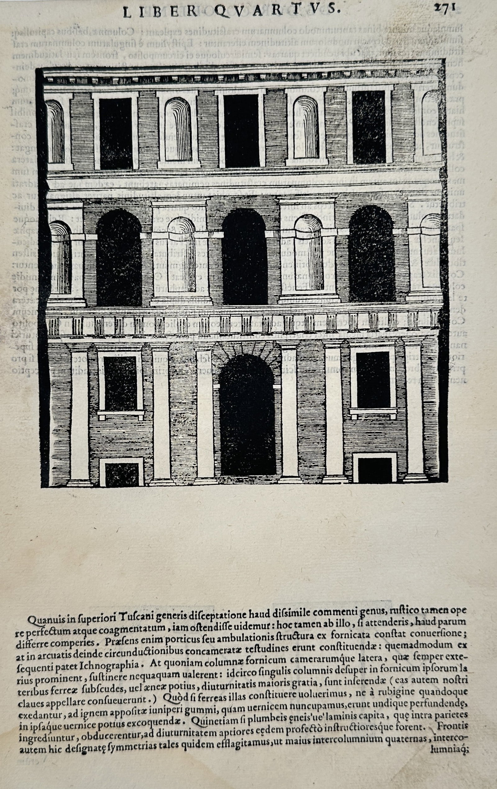 Sebastiano Serlio (1475–1554) – Architectural Study of a Three-Story Facade – Woodcut (1545) (1 of 2)