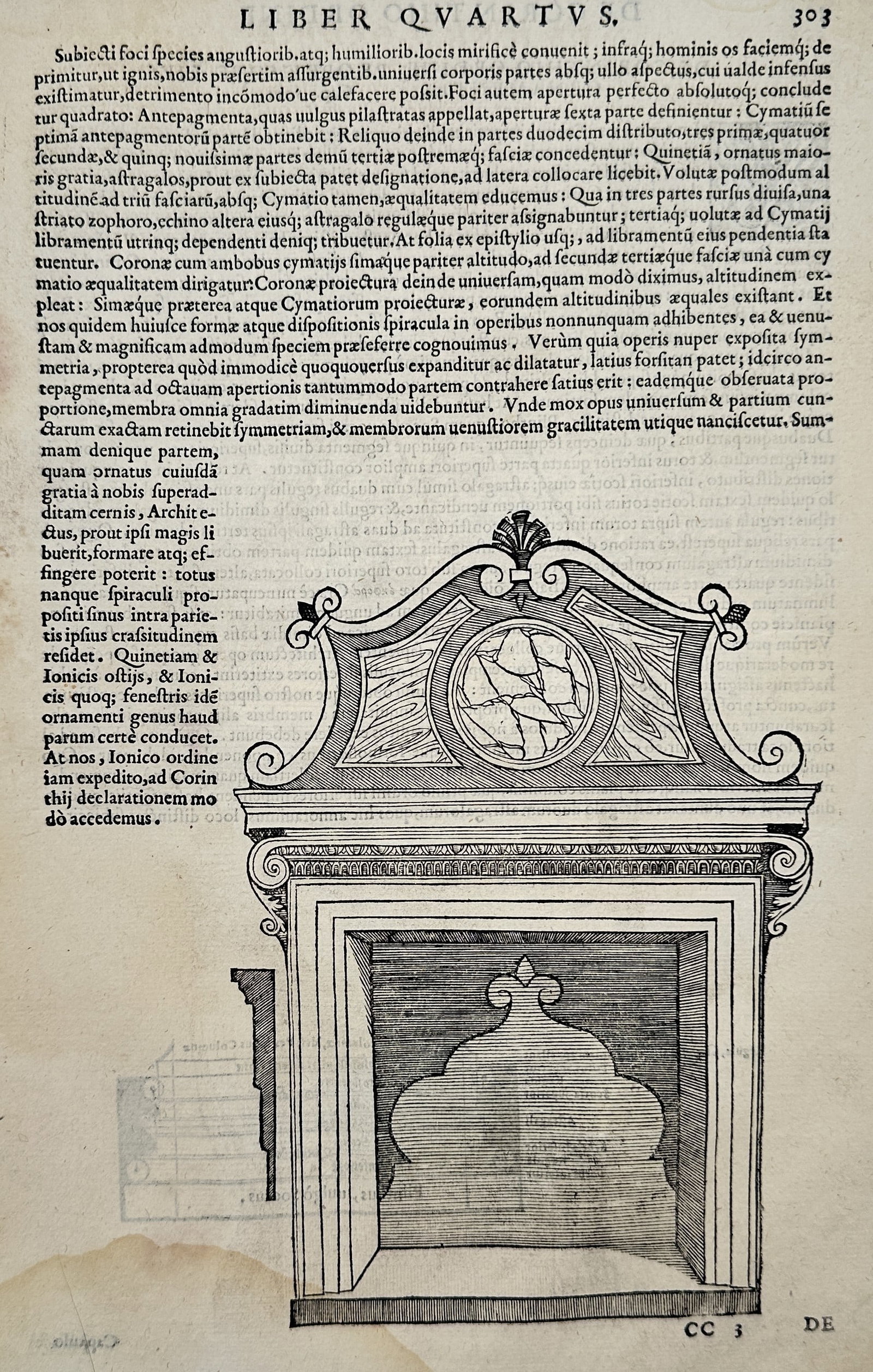 Sebastiano Serlio (1475–1554) – Architectural Study of an Ionic Fireplace – Woodcut (1545) (1 of 2)