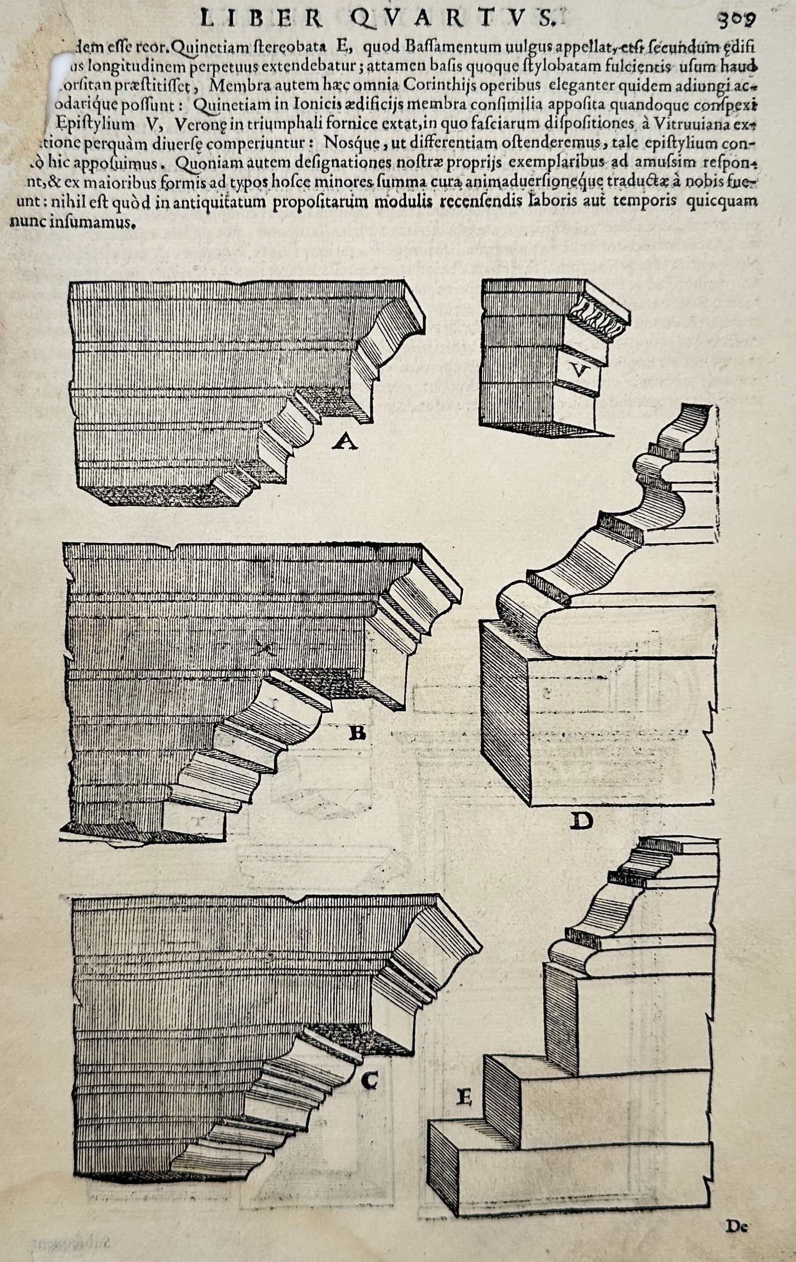 Sebastiano Serlio (1475–1554) – Architectural Study of Classical Cornices and Moldings – (1 of 2)