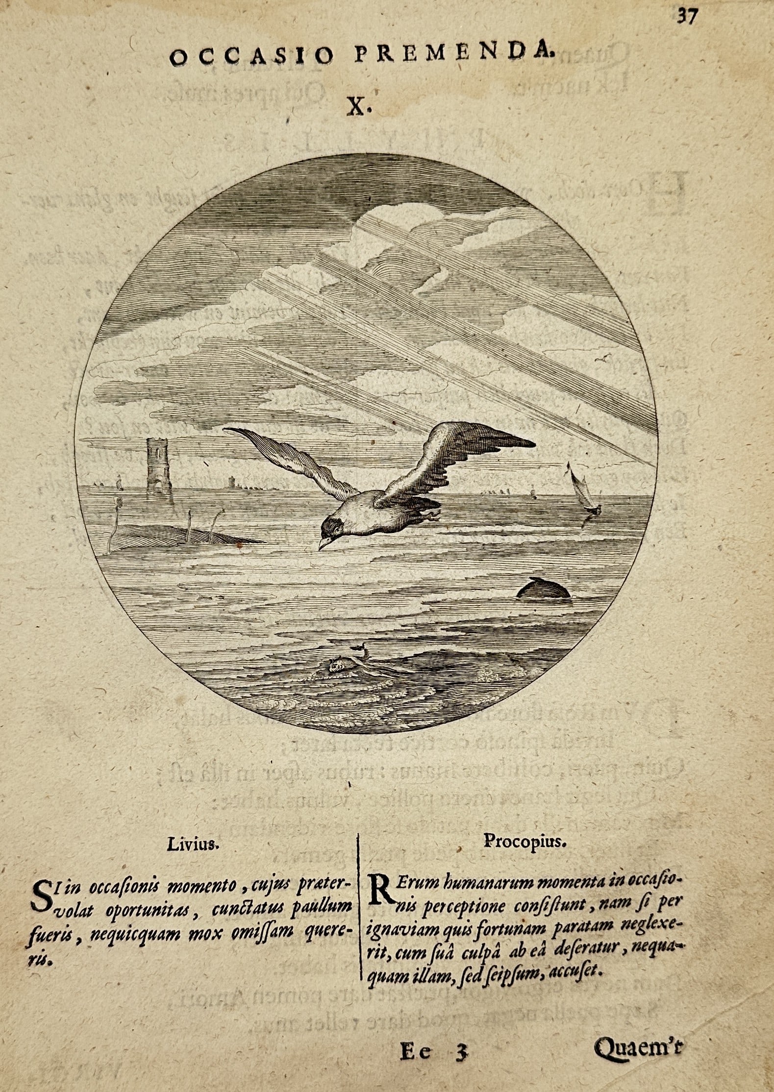 Jacob Cats (1577–1660) – Seascape with Gull – Engraving (1627) (1 of 2)