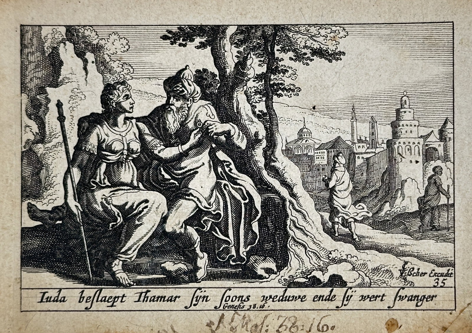 Pieter Hendriksz. Schut (1618–1660) – Judah and Tamar – Engraving (1659) (1 of 2)
