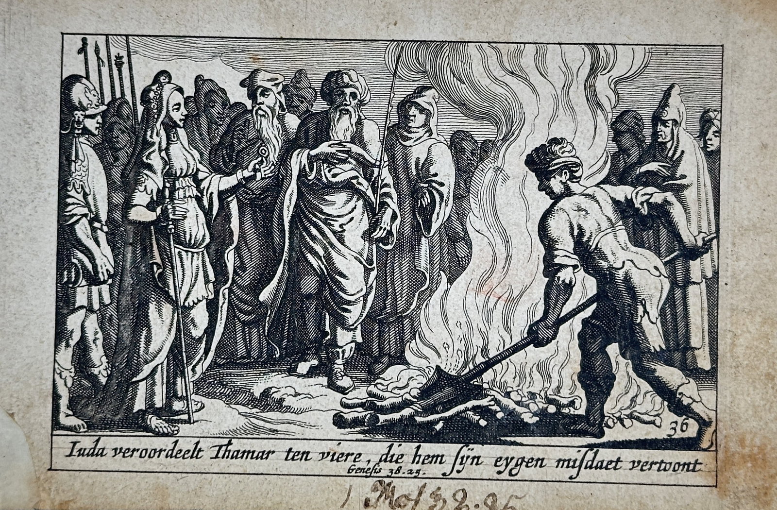 Pieter Hendriksz. Schut (1618–1660) – Judah Condemns Tamar to the Fire – Engraving (1659) (1 of 2)
