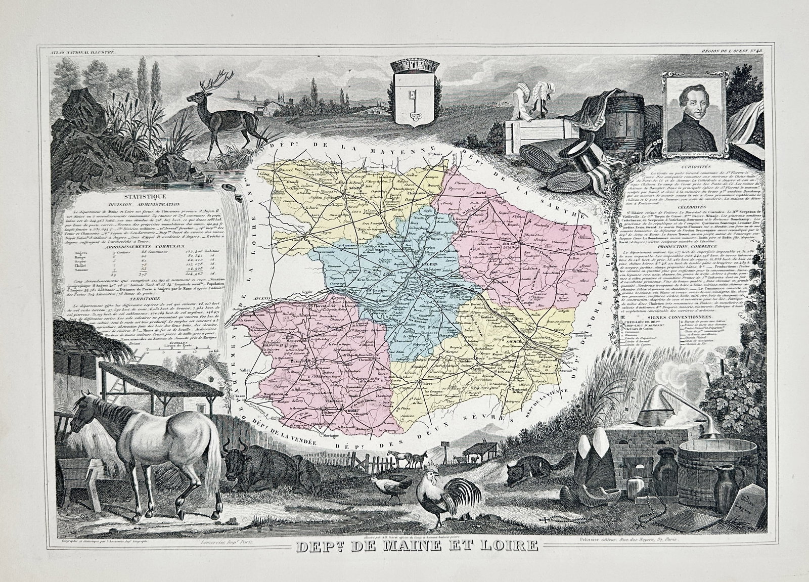 Victor Levasseur (1800–1870) – Map of the Dept de Maine et Loire (France) – Engraving (1852) (1 of 2)