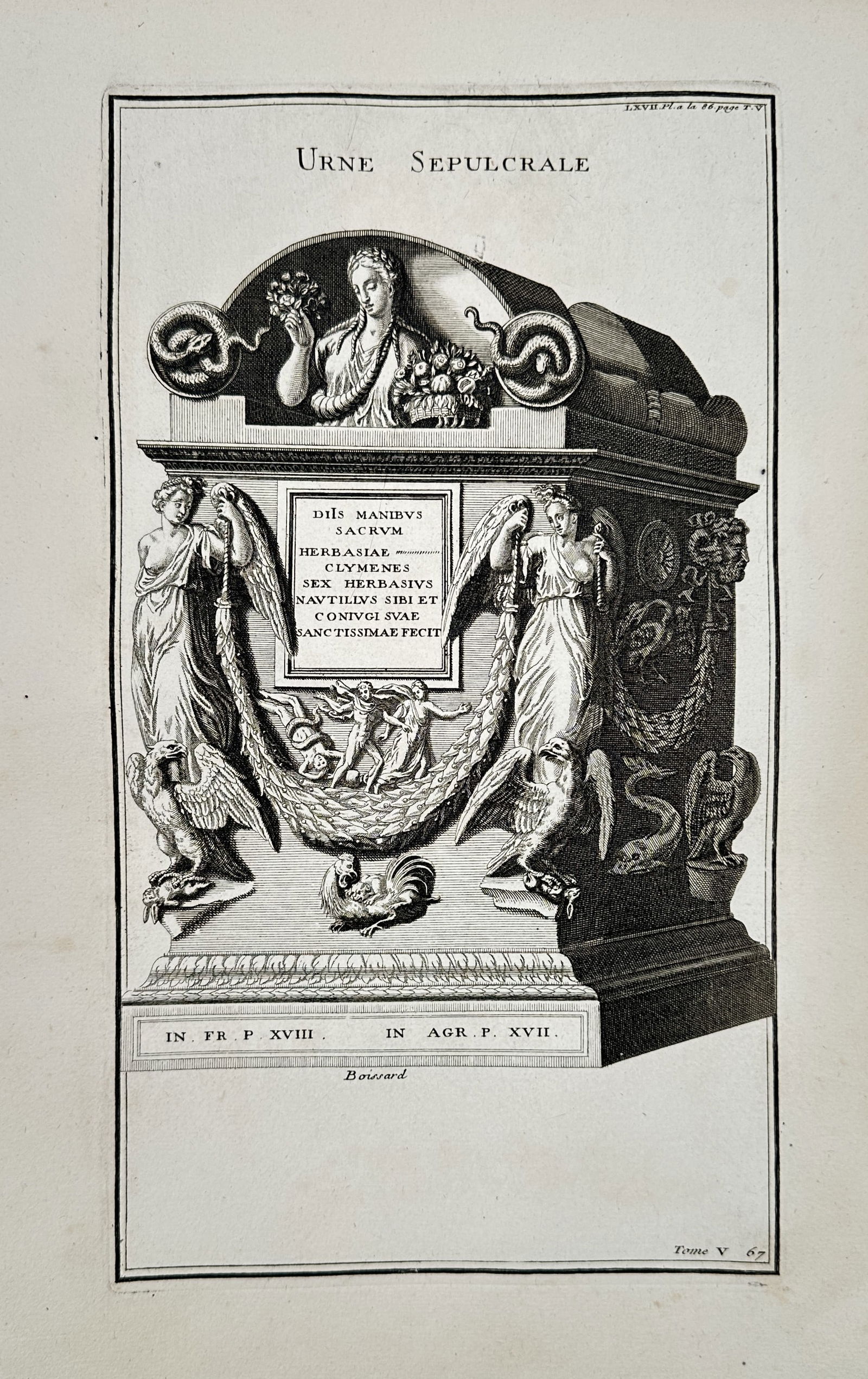 Bernard de Montfaucon (1655–1741) – Classical Sepulchral Urn – Engraving (1719) (1 of 2)