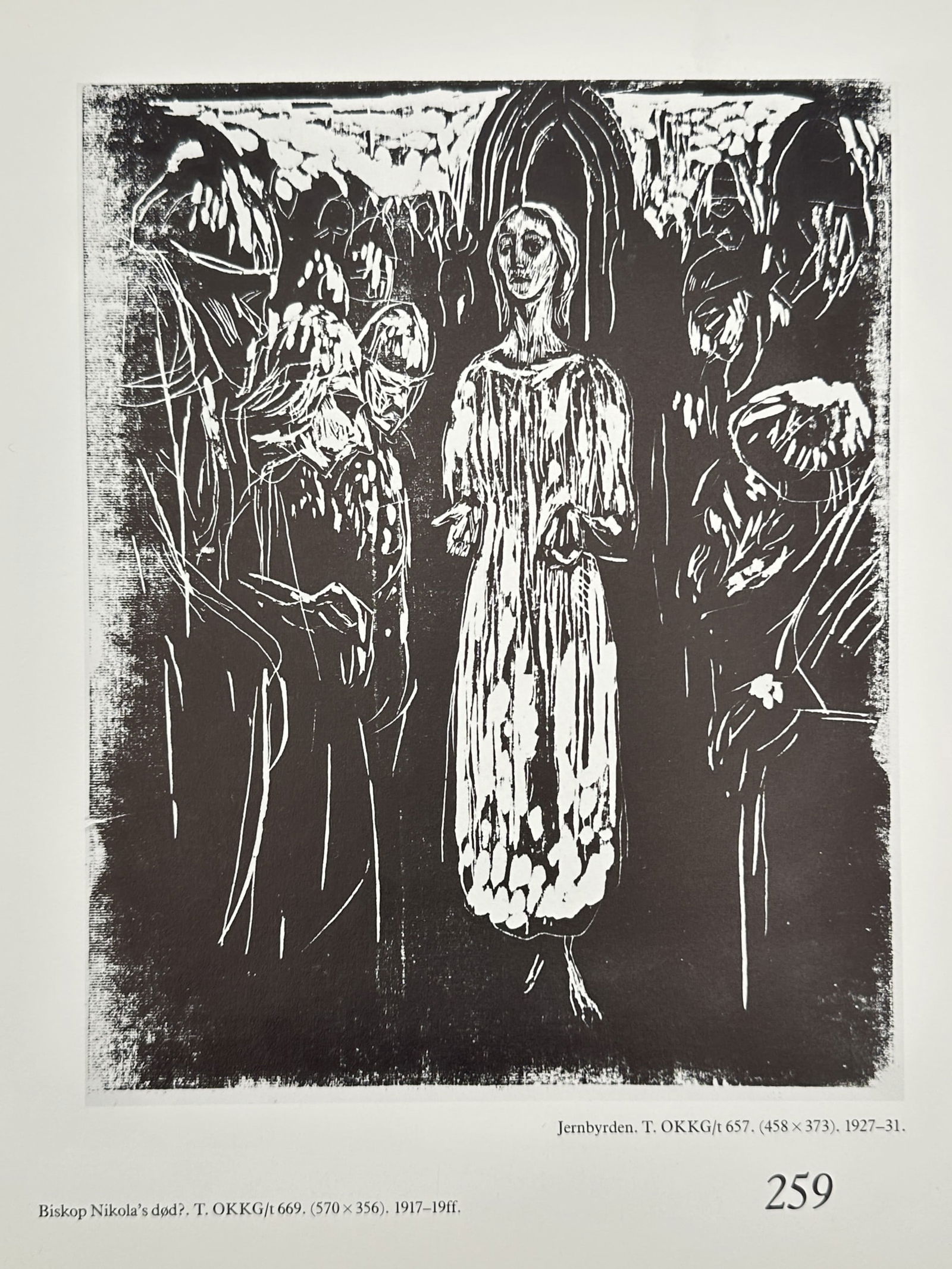 Edvard Munch (1863–1944), after – The Ordeal by Fire – Offset print (20th Century): This print features a dramatic scene titled The Ordeal by Fire (Jernbyrden), depicting the historical figure Inga of Varteig undergoing the ordeal of carrying hot iron to prove the royal lineage of he