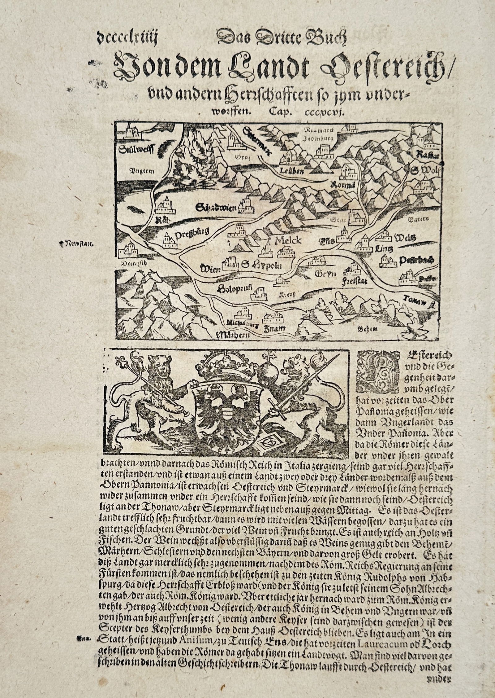 Sebastian Münster (1488–1552) – View of the Danube and Austrian Lands – Woodcut (c. 1550) (1 of 2)