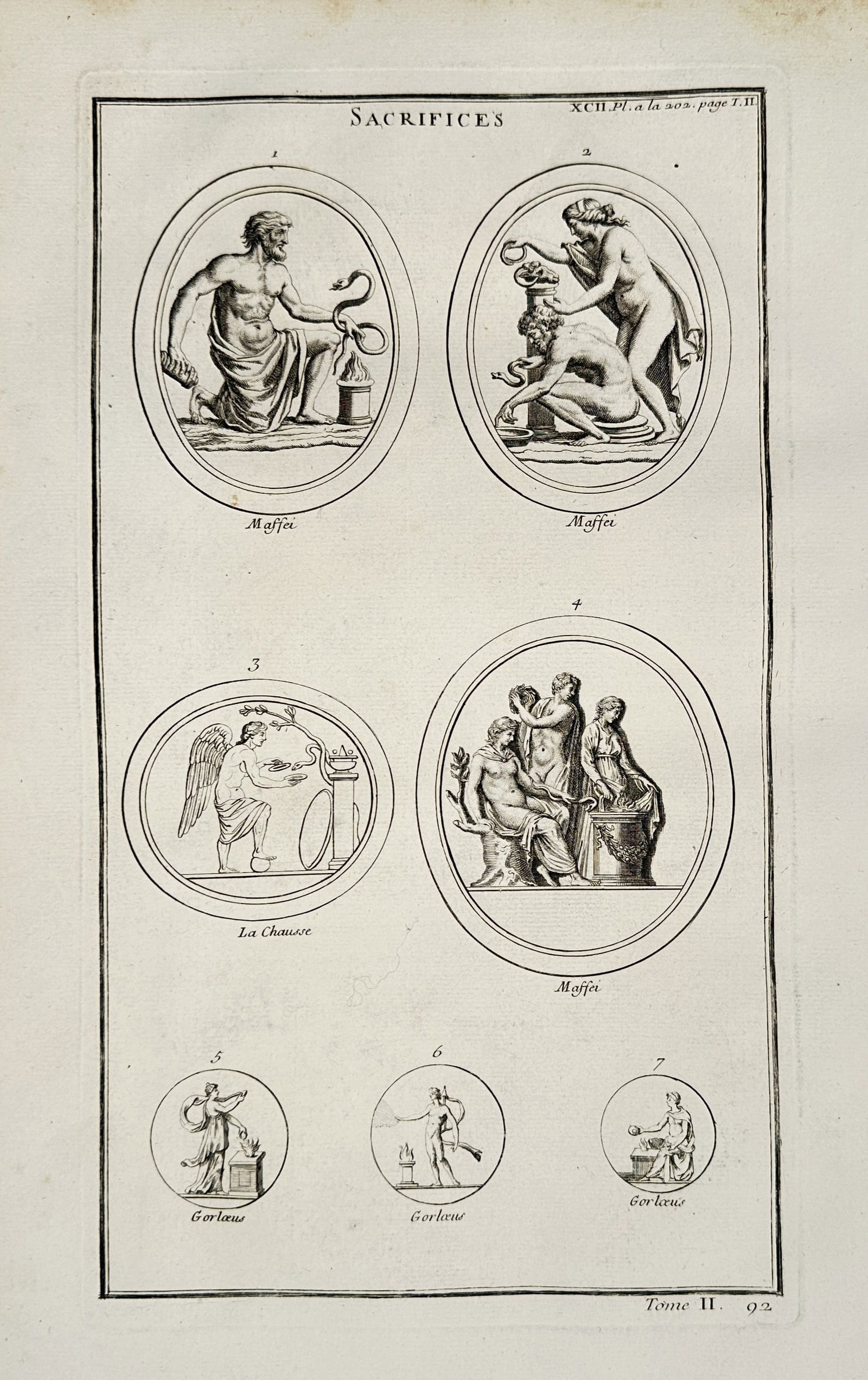 Bernard de Montfaucon (1655–1741) – Roman Sepulchral Urns of Clement and Martia: This print features ethnographic illustrations of four distinct Roman funerary monuments, systematically arranged to showcase their various architectural styles and inscriptions. The two primary monum