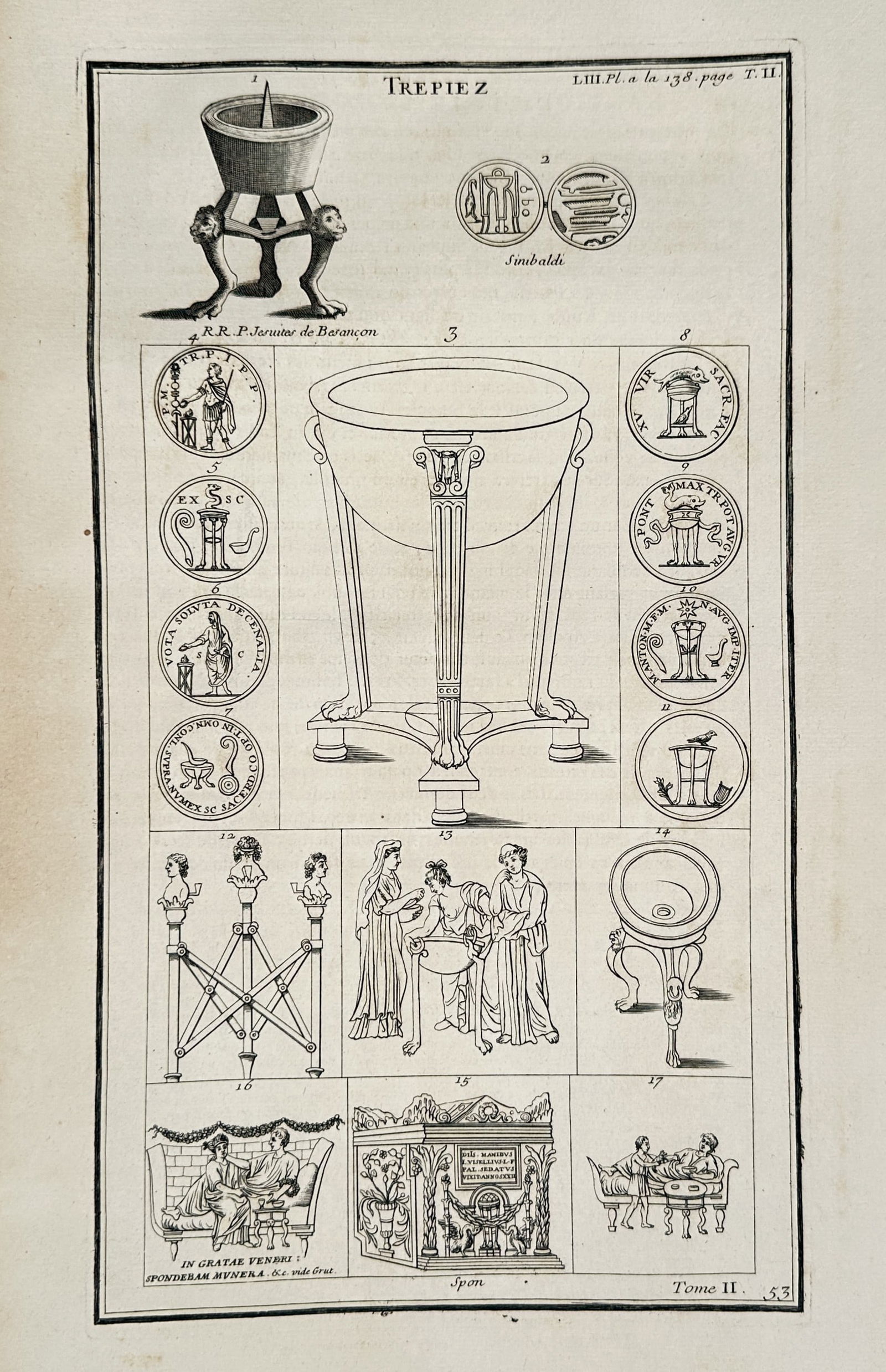 Bernard de Montfaucon (1655–1741) – Classical Vessels and Ritual Mirrors – Engraving (1719) (1 of 2)