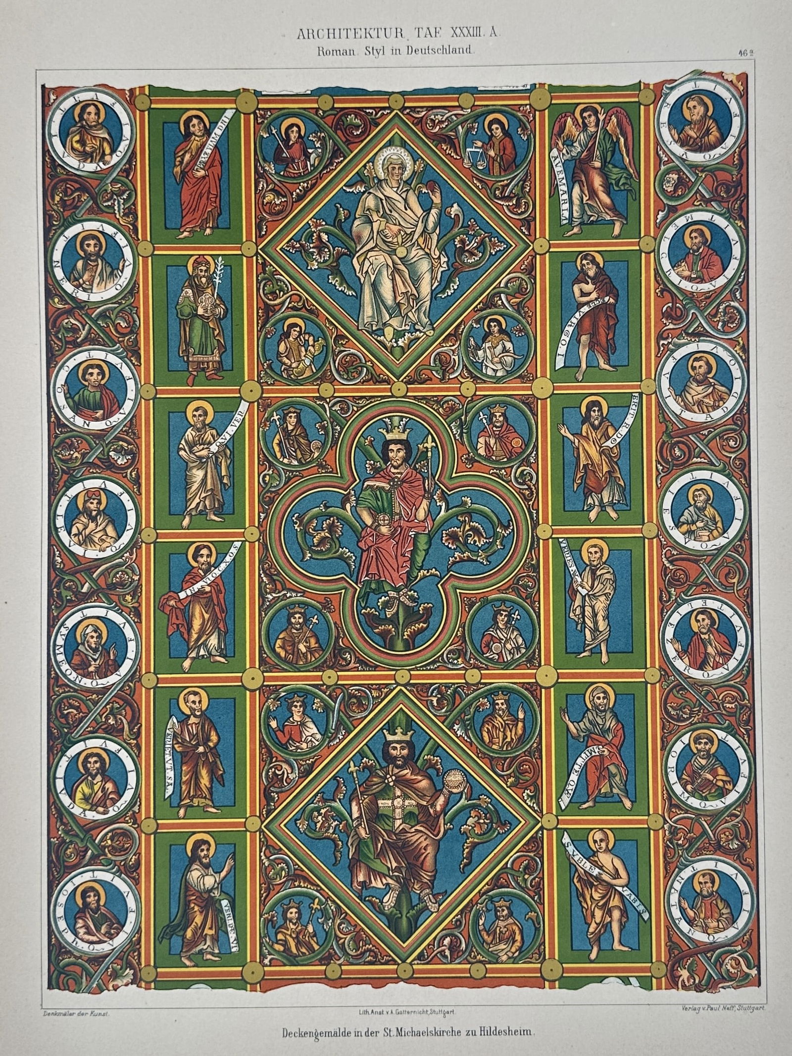 Paul Neff (Active 19th Century) – Painted Ceiling of St. Michael's Church, Hildesheim – (1 of 2)