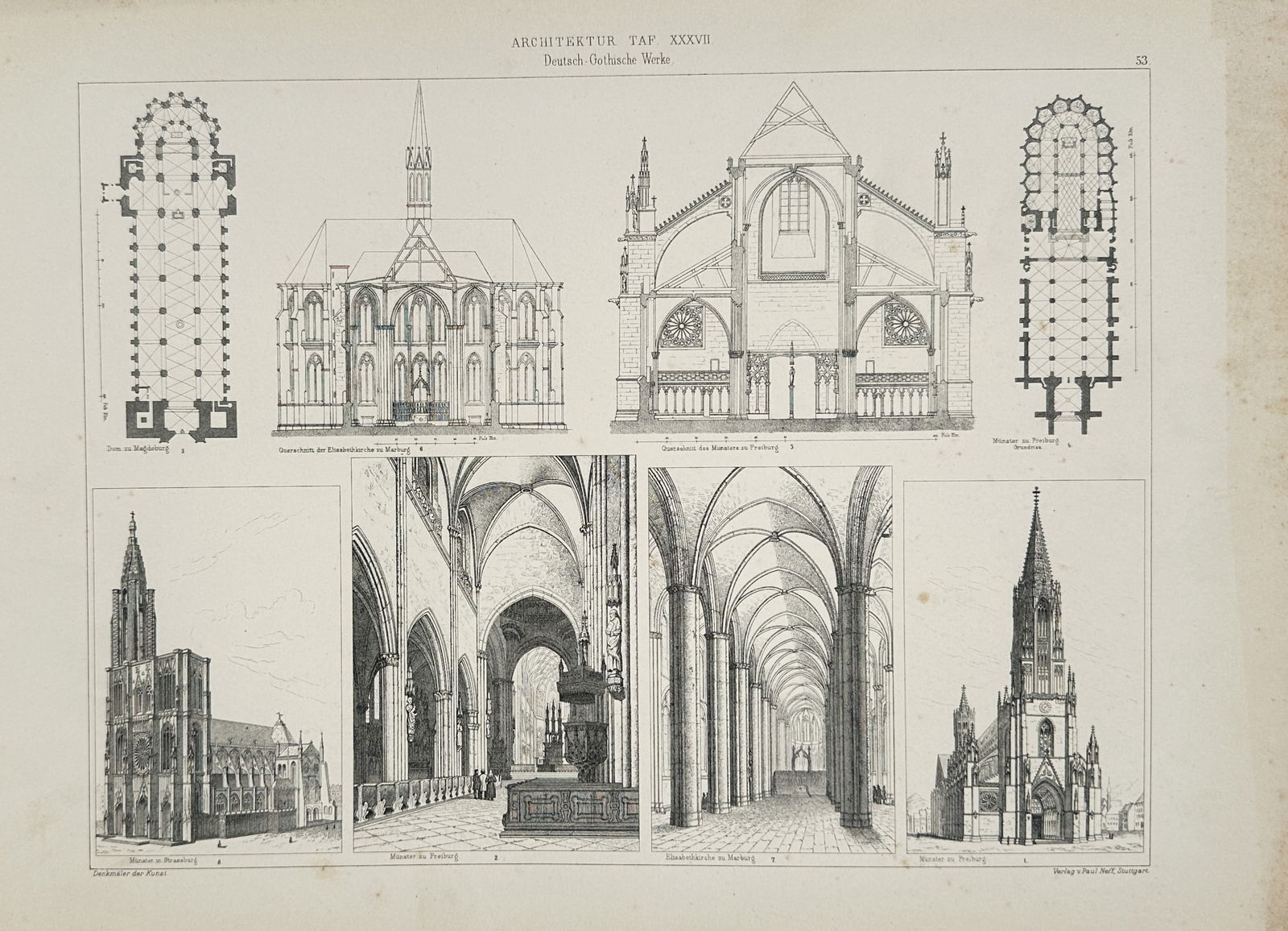 Paul Neff (Active 19th Century) – Architectural Plans and Elevations of German Gothic Churches (1 of 2)