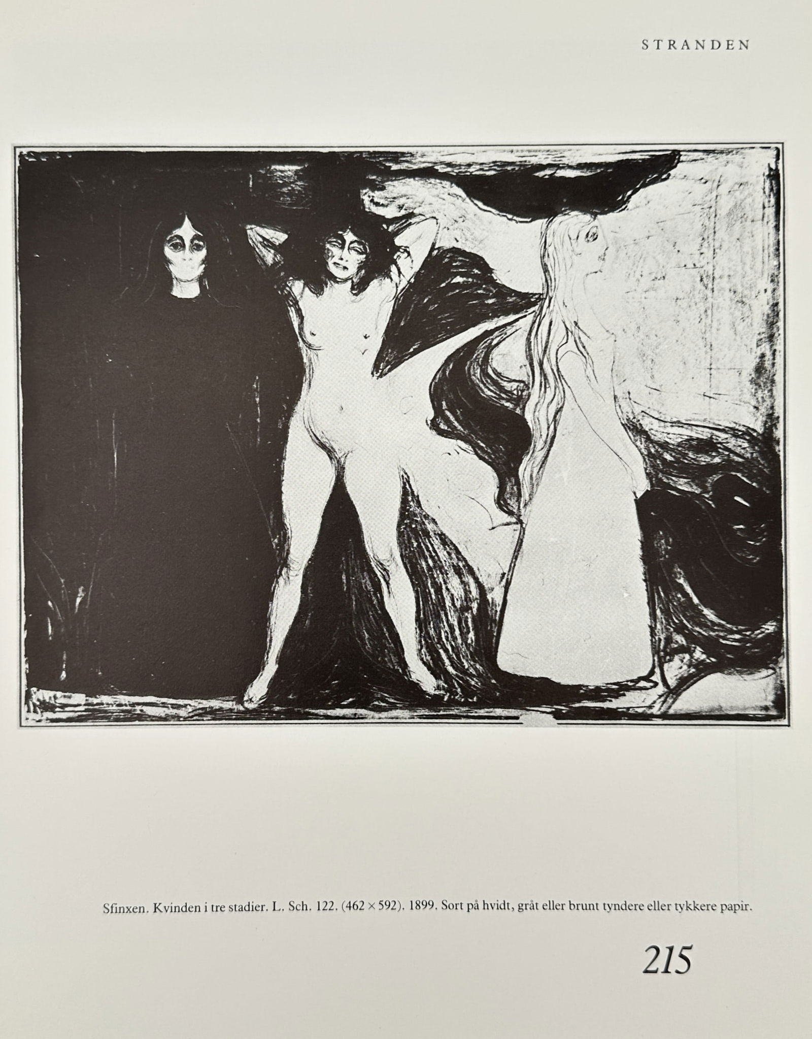Edvard Munch (1863–1944), after – The Sphinx – Offset print (20th Century): This print features a symbolic composition titled The Sphinx (Sfinxen), also known as Woman in Three Stages. The work depicts three female figures on a shoreline, representing the distinct phases of a