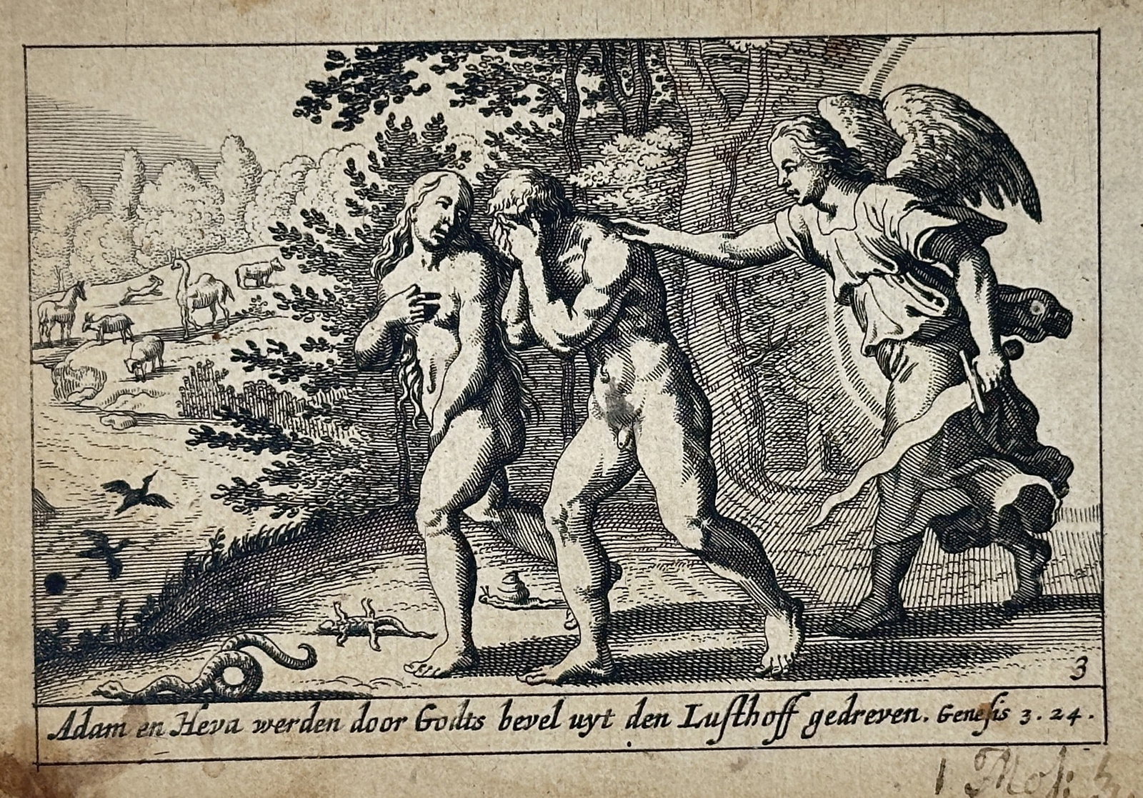 Pieter Hendriksz. Schut (1618–1660) – Adam and Eve are driven out of the Garden of Eden by God's (1 of 2)